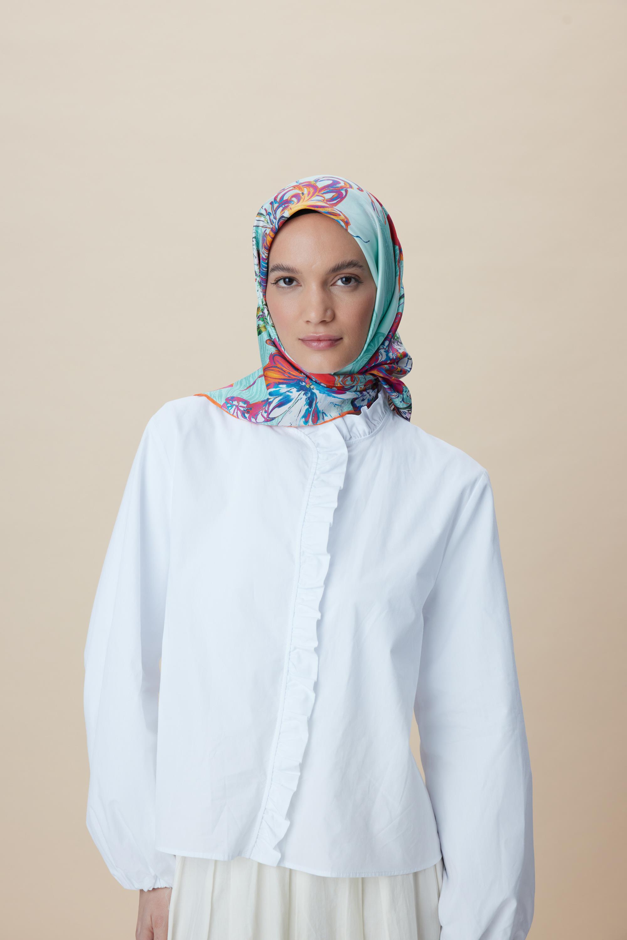 KORAL MULBERRY İPEK EŞARP 90*90 CM - TURKUAZ