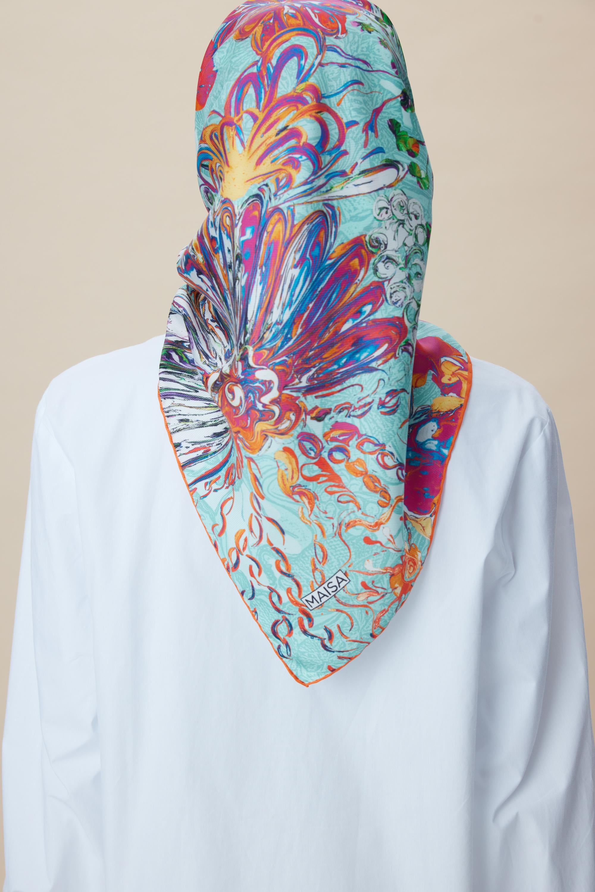 KORAL MULBERRY İPEK EŞARP 90*90 CM - TURKUAZ