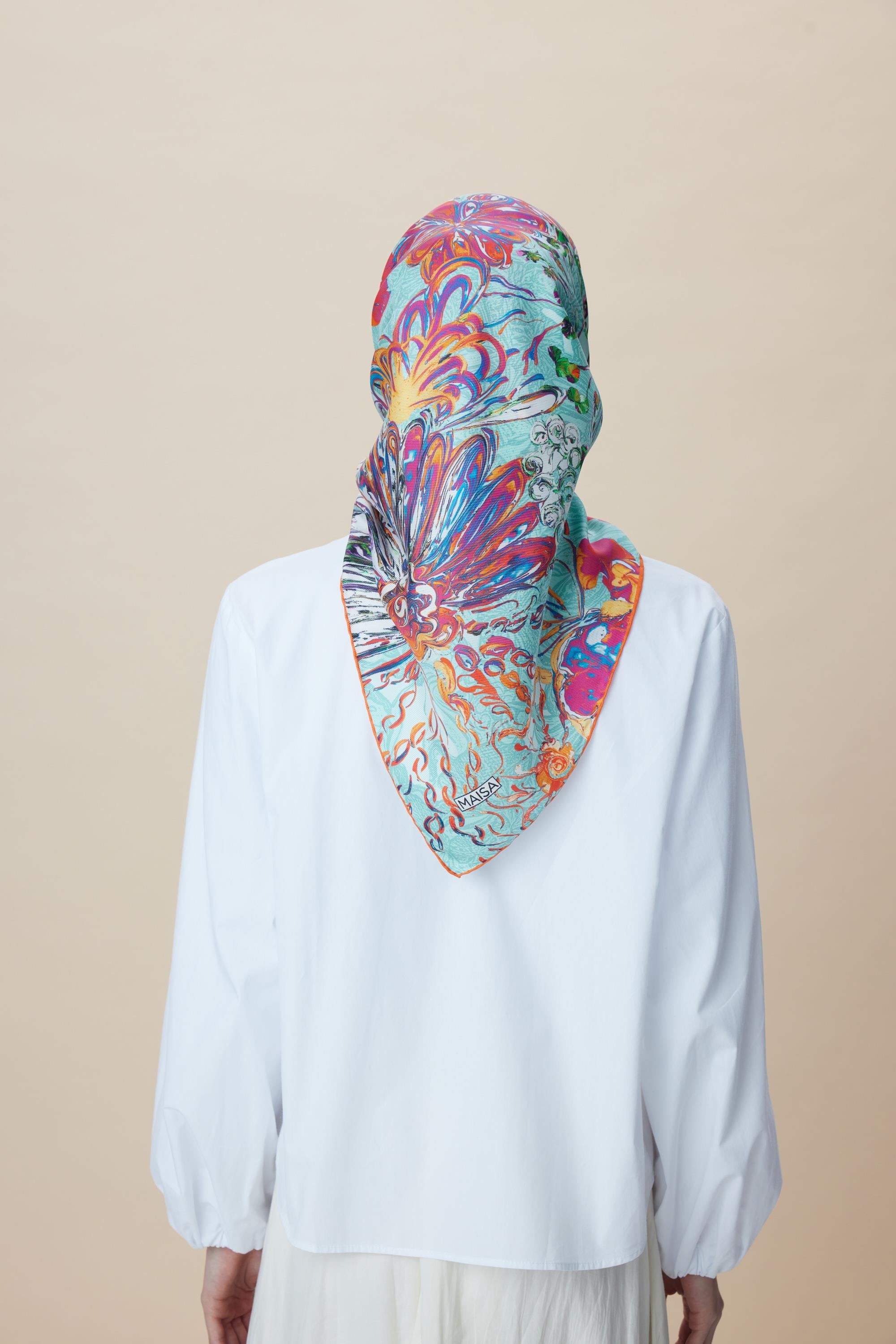 KORAL MULBERRY İPEK EŞARP 90*90 CM - TURKUAZ
