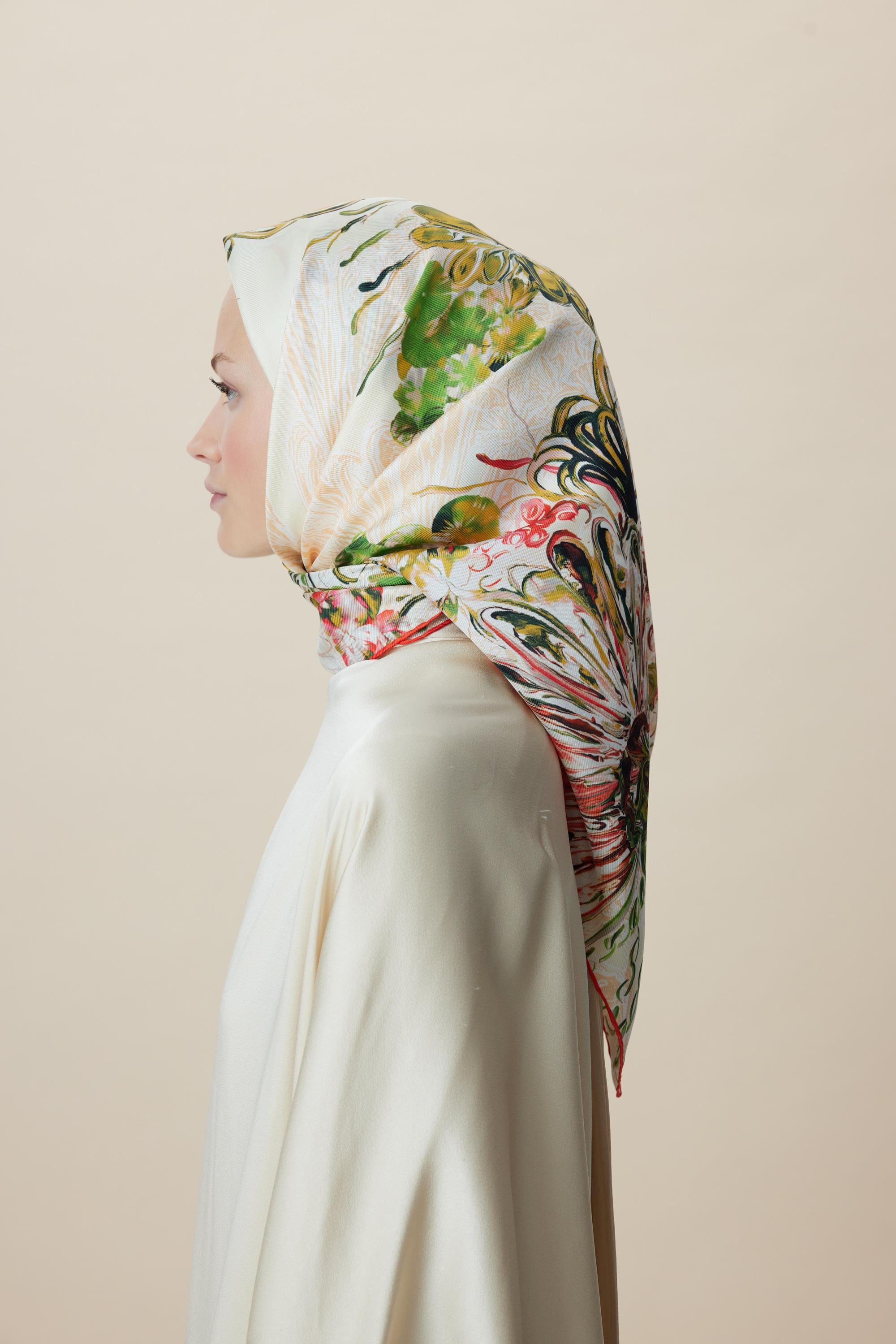 KORAL MULBERRY İPEK EŞARP 90*90 CM - YEŞİL