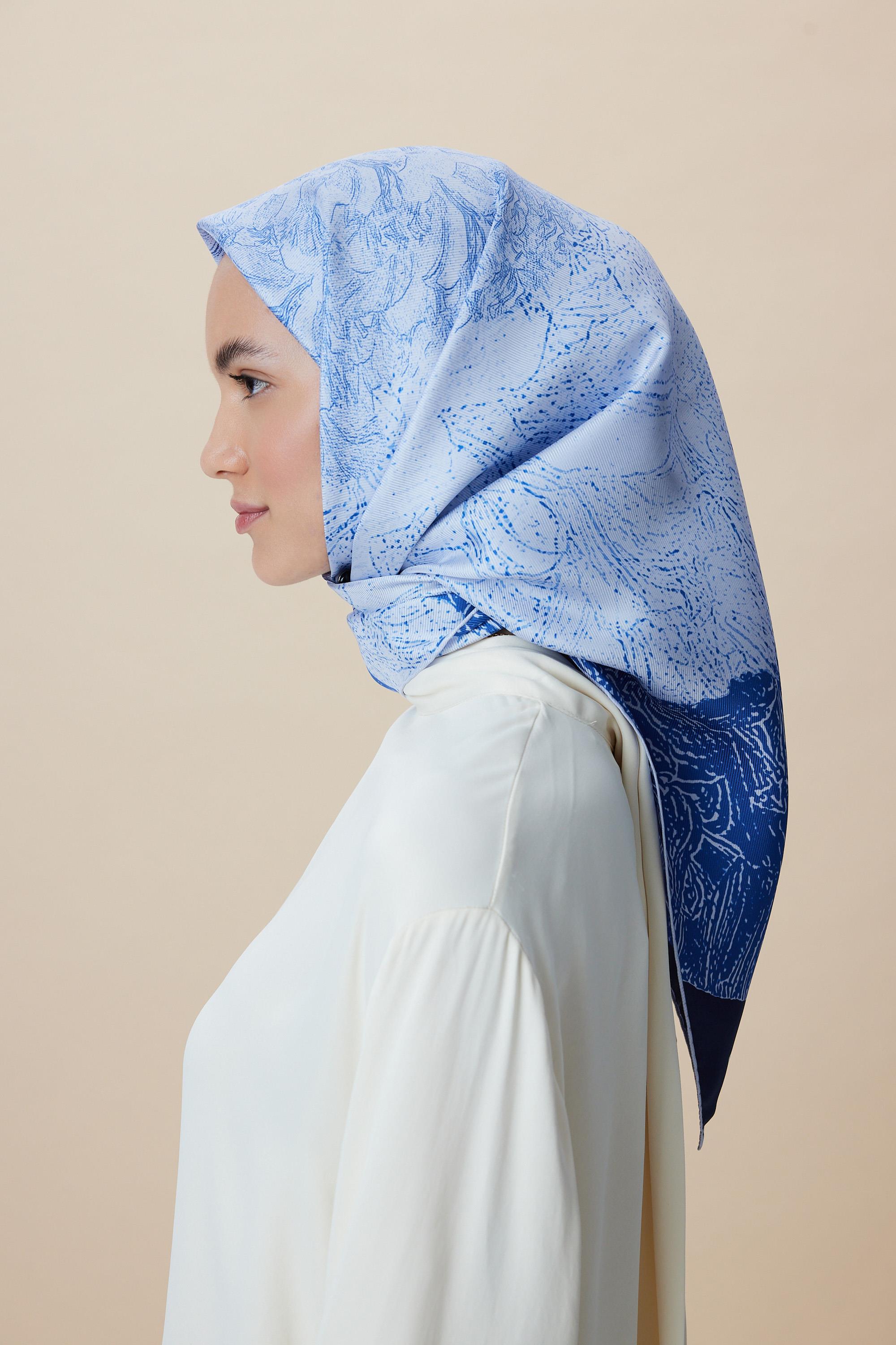 KÜN MULBERRY İPEK EŞARP 90*90 CM - MAVİ