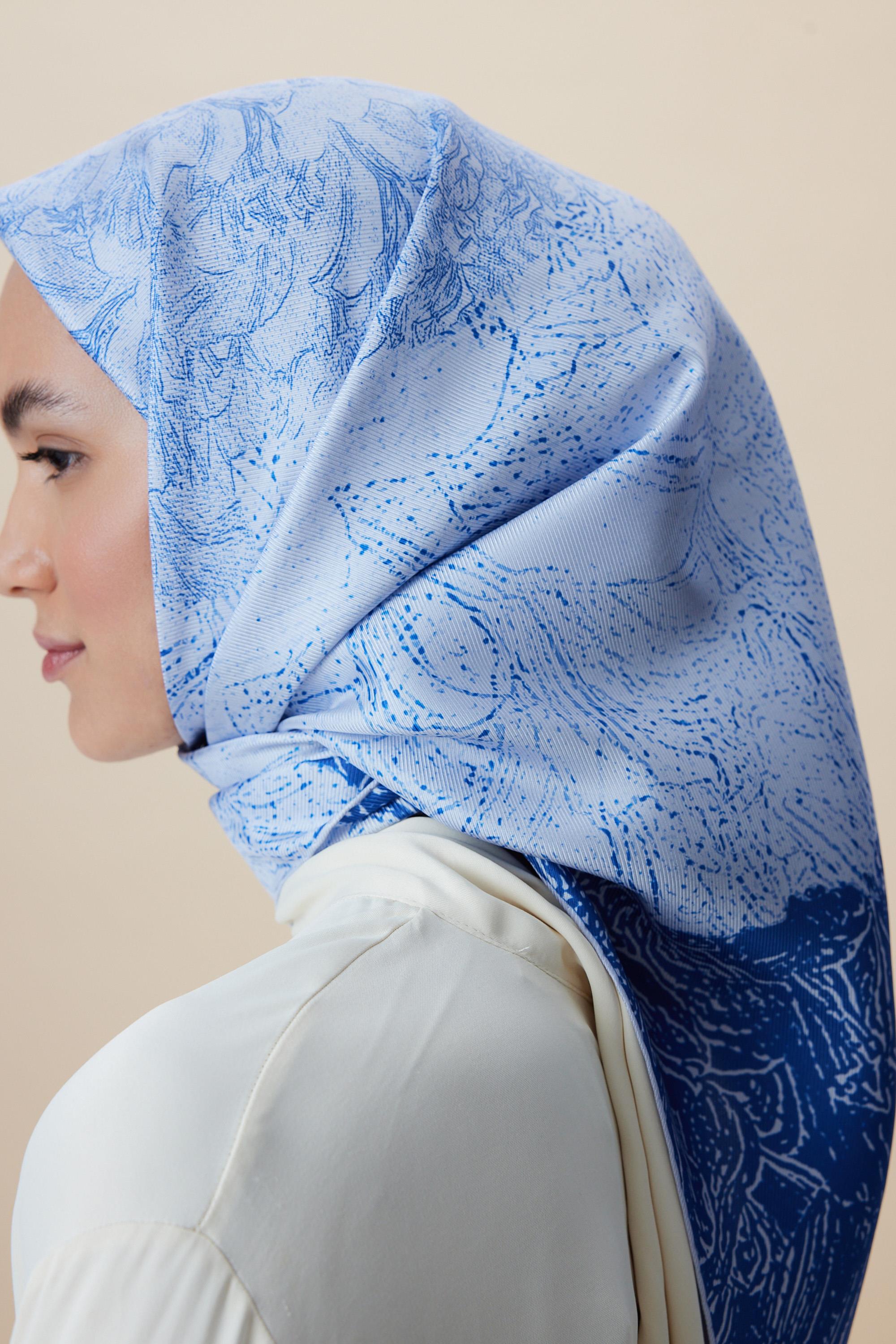 KÜN MULBERRY İPEK EŞARP 90*90 CM - MAVİ