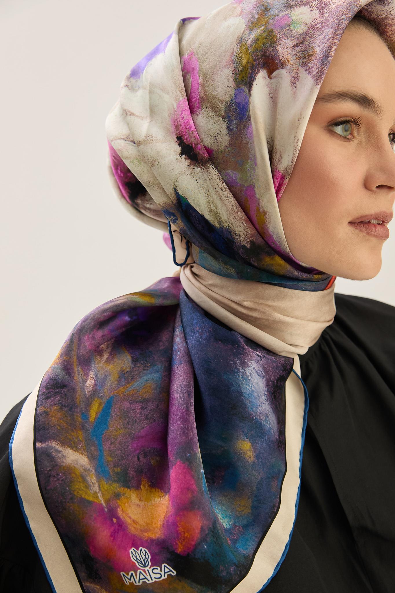 LADEN SURA İPEK EŞARP 90*90 CM - LACİVERT