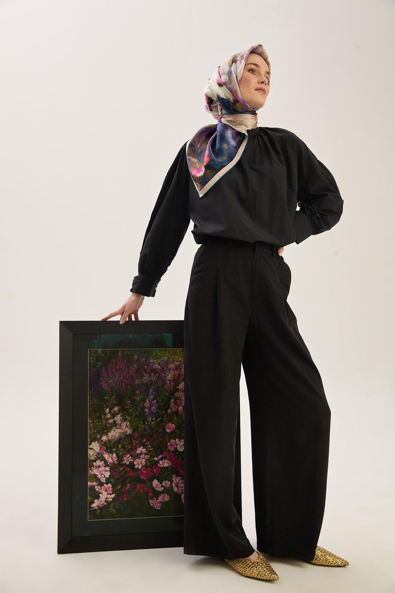 LADEN SURA İPEK EŞARP 90*90 CM - LACİVERT