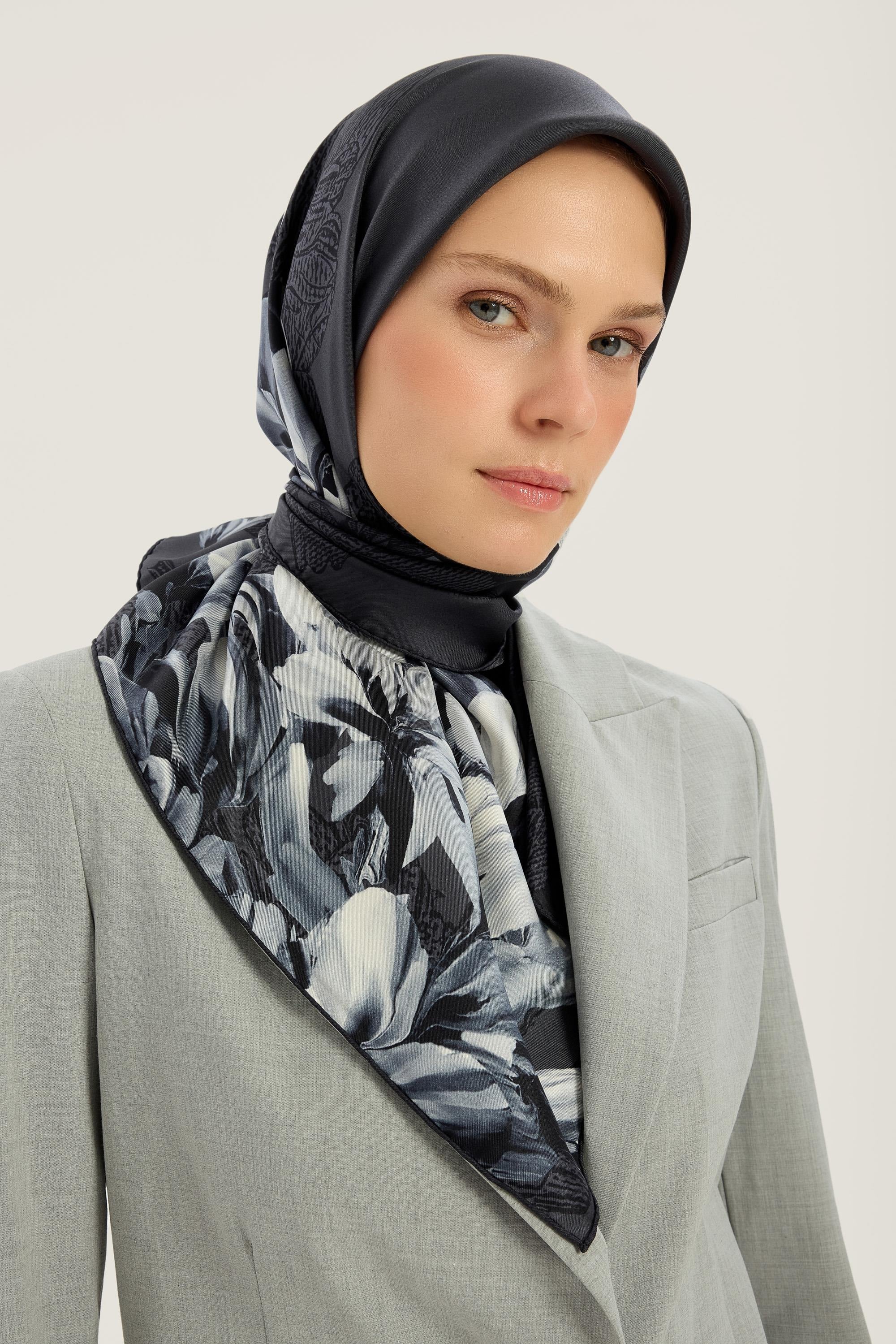 LAL TİVİL İPEK EŞARP 90*90 CM - ANTRASİT