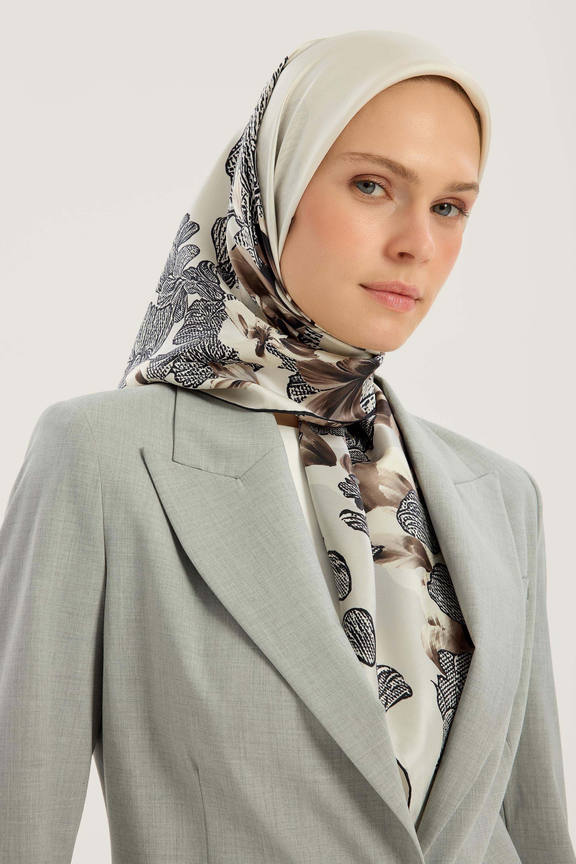 LAL TİVİL İPEK EŞARP 90*90 CM - EKRU