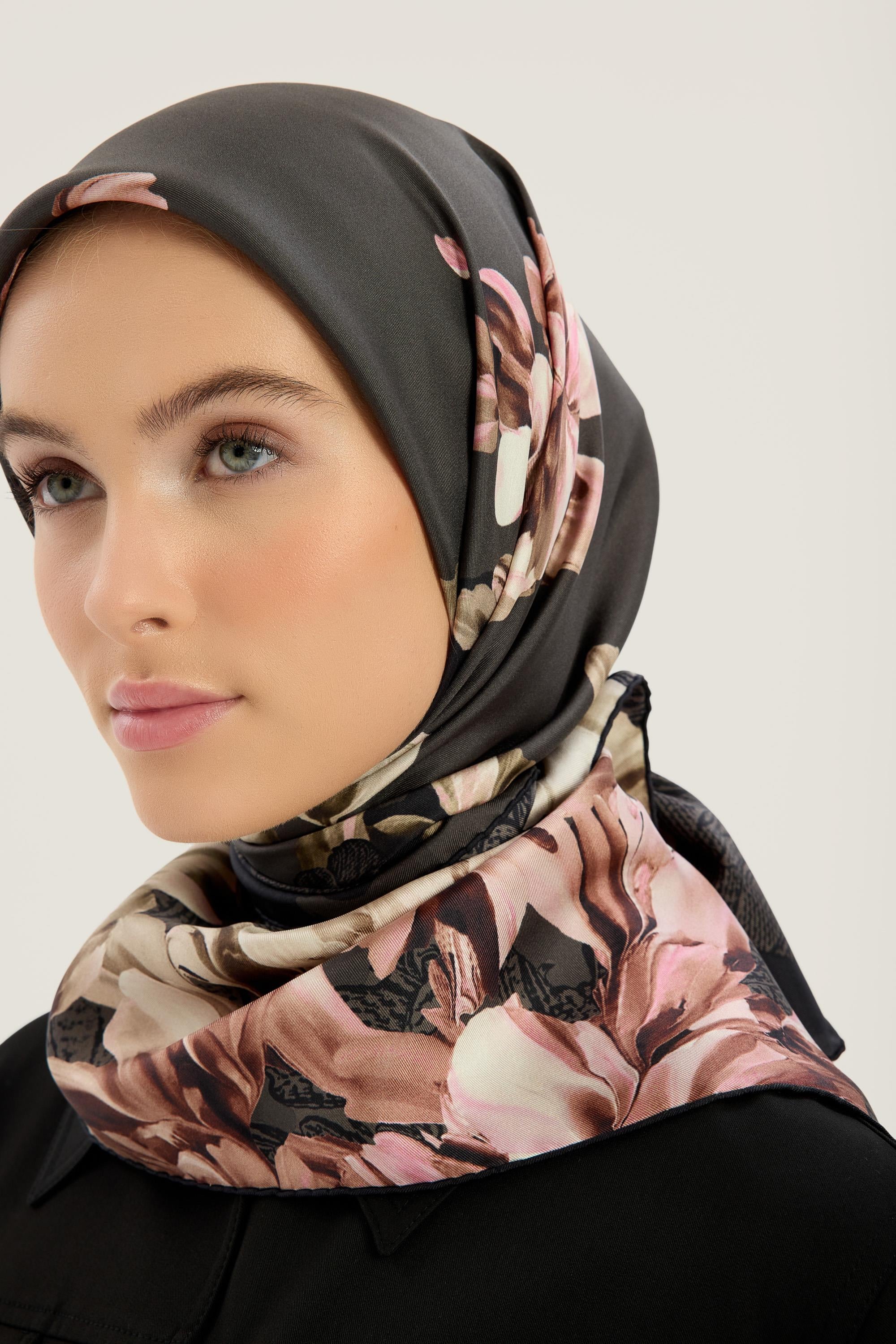 LAL TİVİL İPEK EŞARP 90*90 CM - FÜME