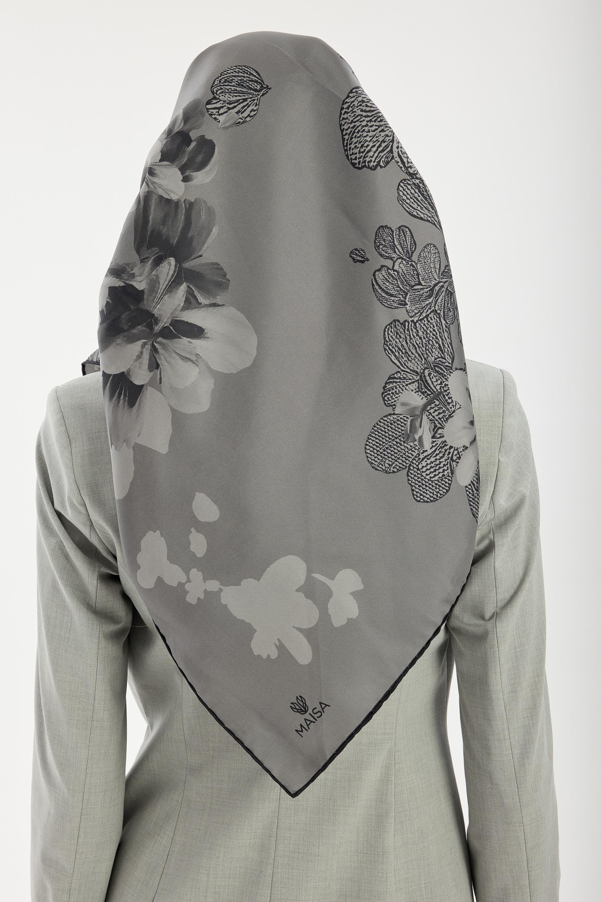 LAL TİVİL İPEK EŞARP 90*90 CM - GRİ