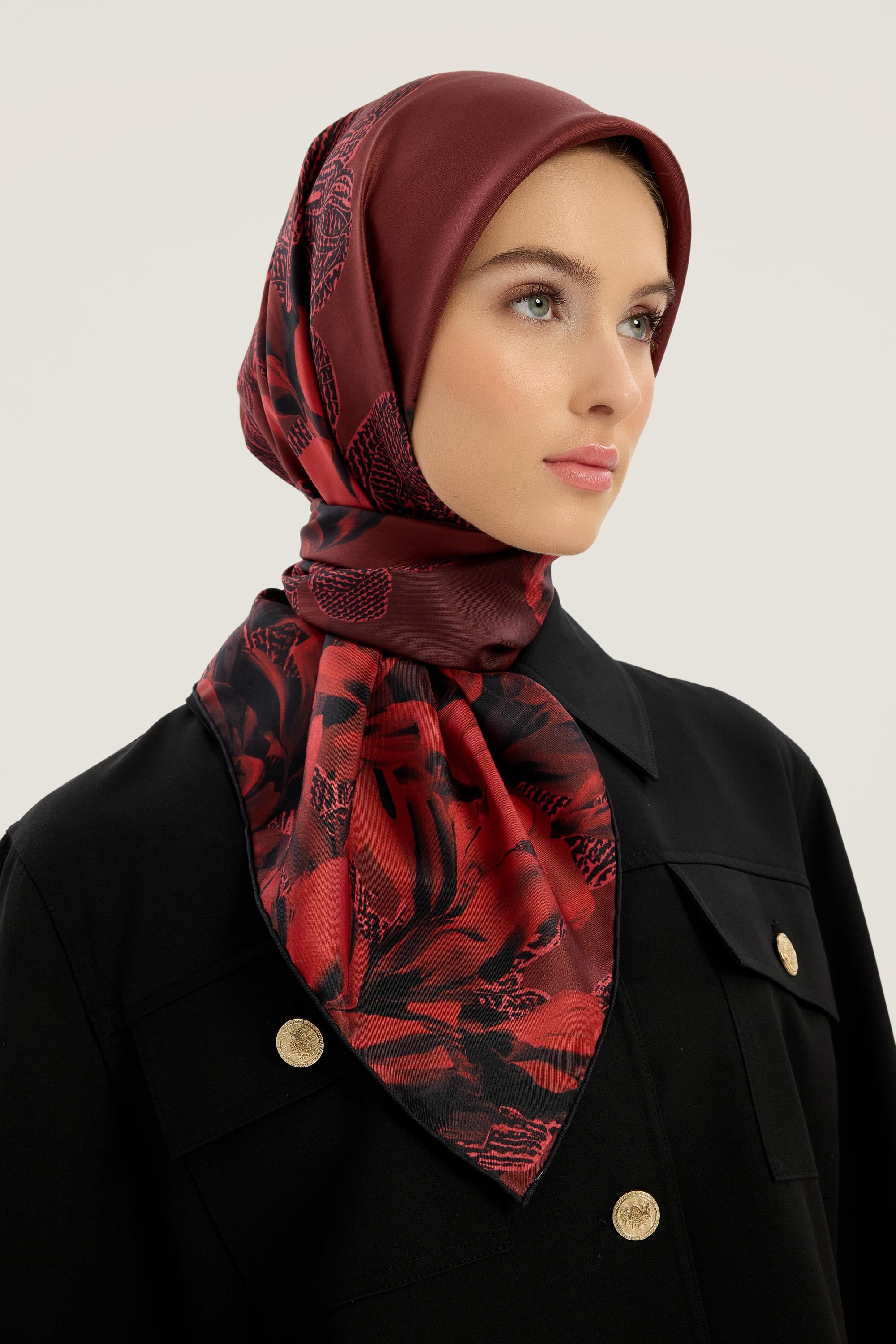LAL TİVİL İPEK EŞARP 90*90 CM - KIRMIZI
