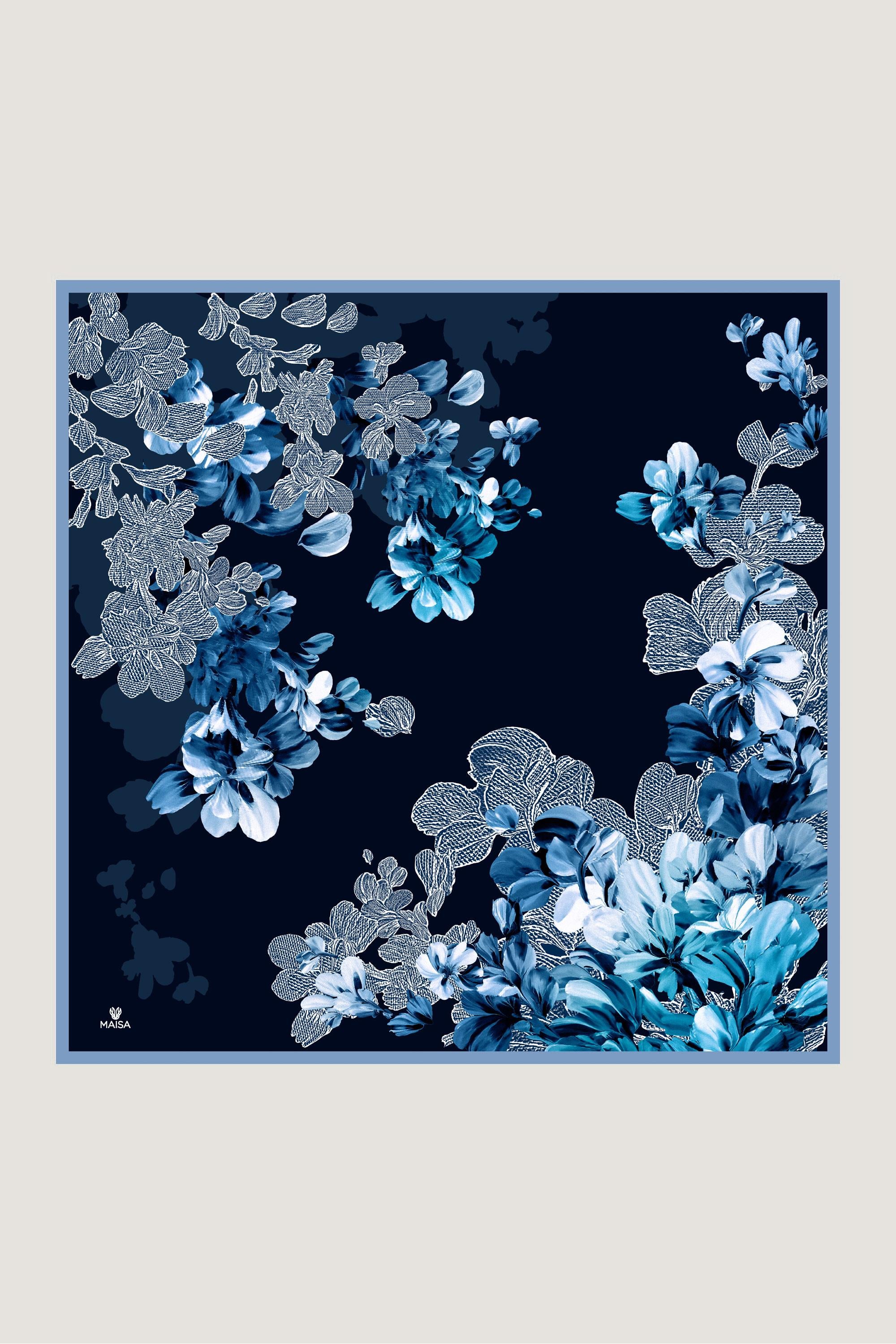 LAL TİVİL İPEK EŞARP 90*90 CM - LACİVERT