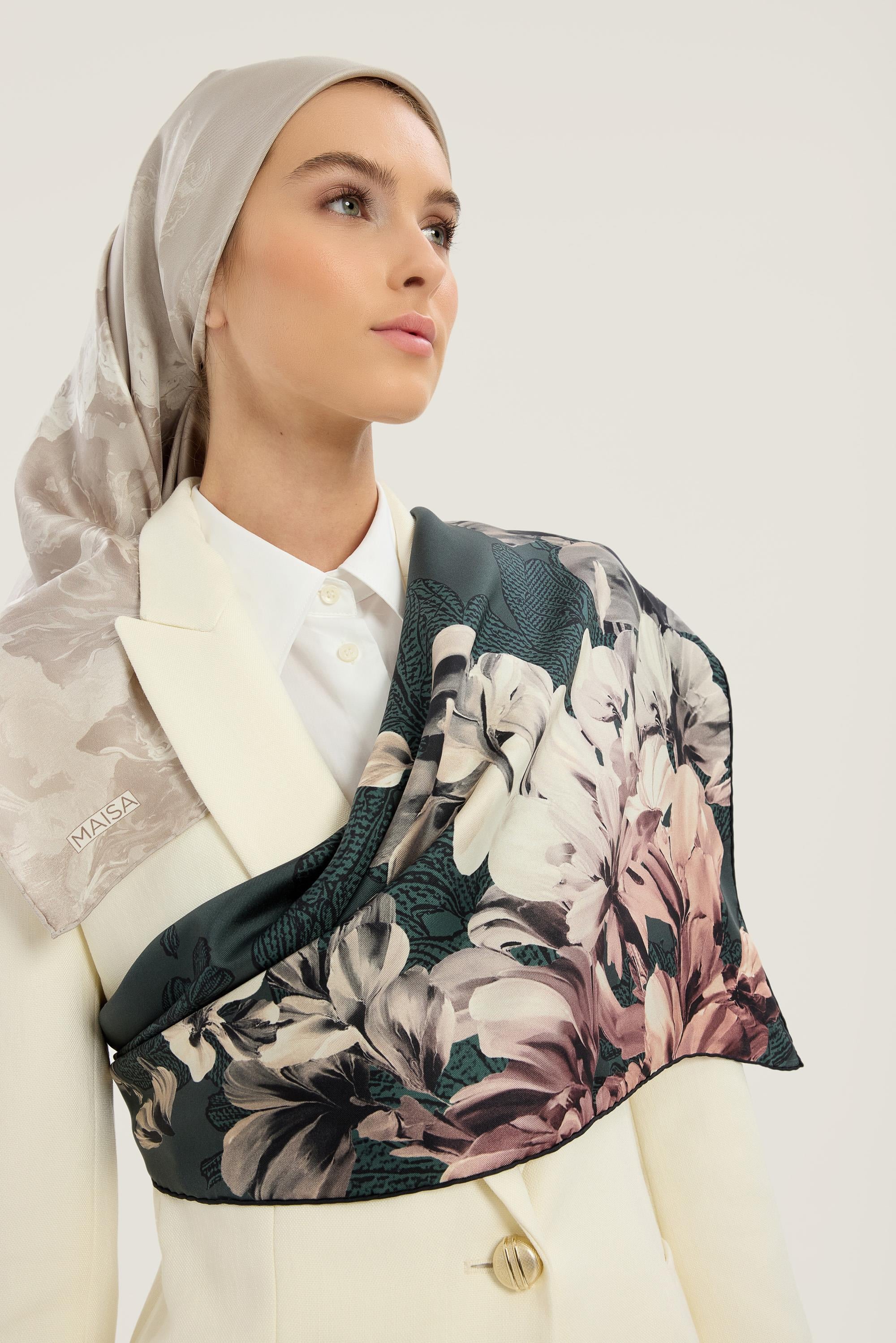 LAL TİVİL İPEK EŞARP 90*90 CM - NEFTİ YEŞİLİ