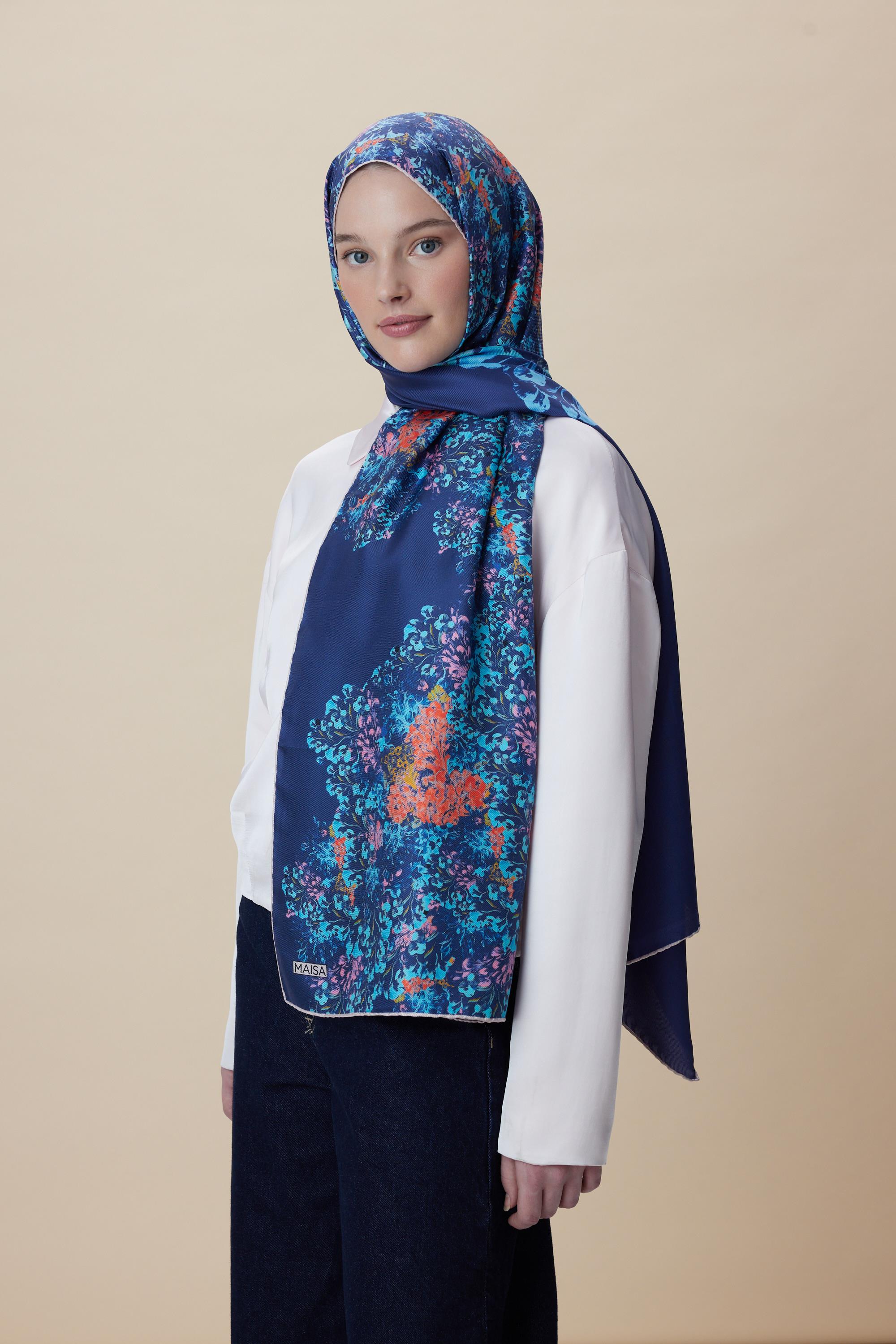 LARİN MULBERRY İPEK ŞAL 70*190 - LACİVERT