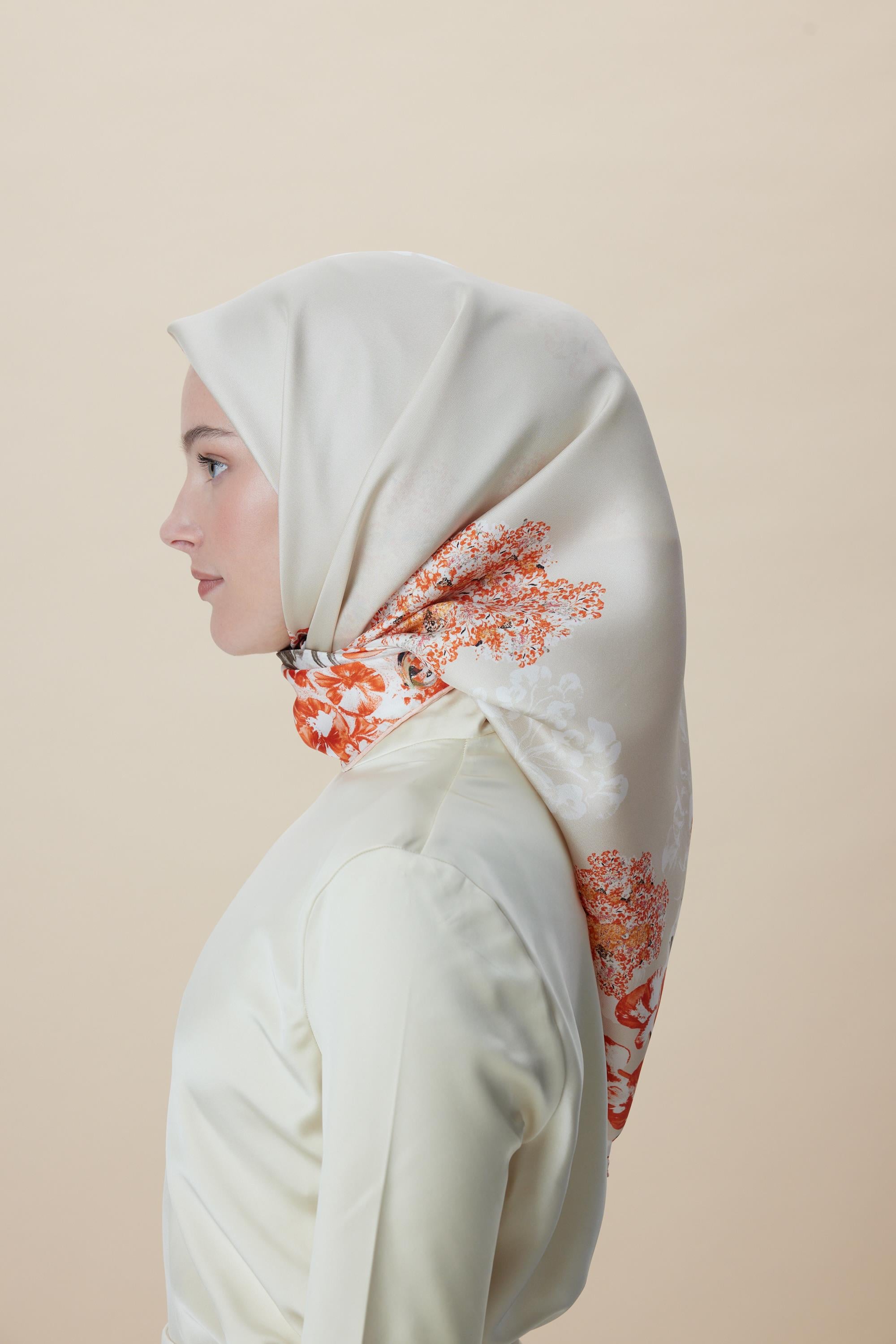 LARİN TİVİL İPEK EŞARP 90*90 CM - MERCAN