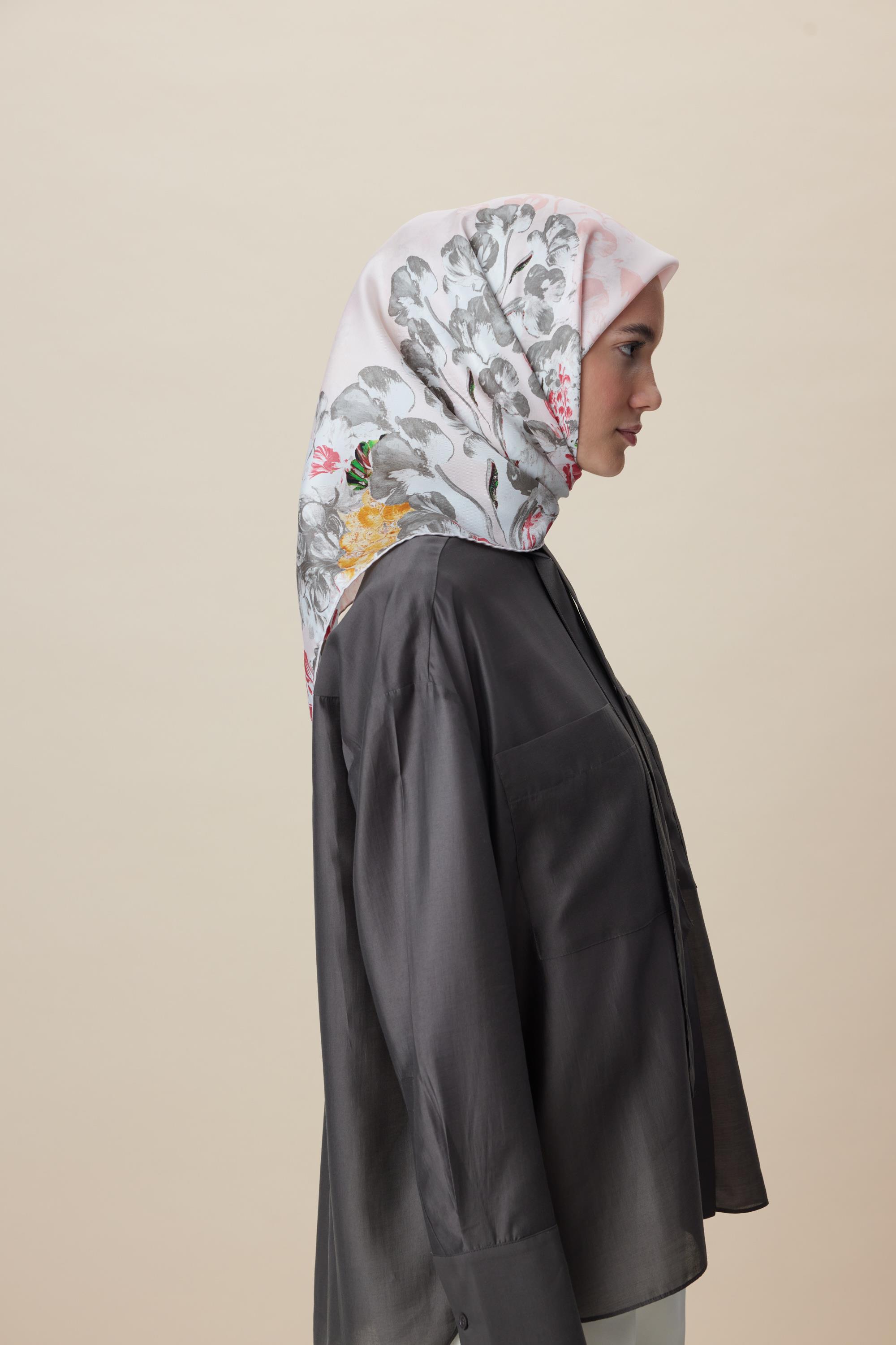 LARİN TİVİL İPEK EŞARP 90*90 CM - PUDRA PEMBE