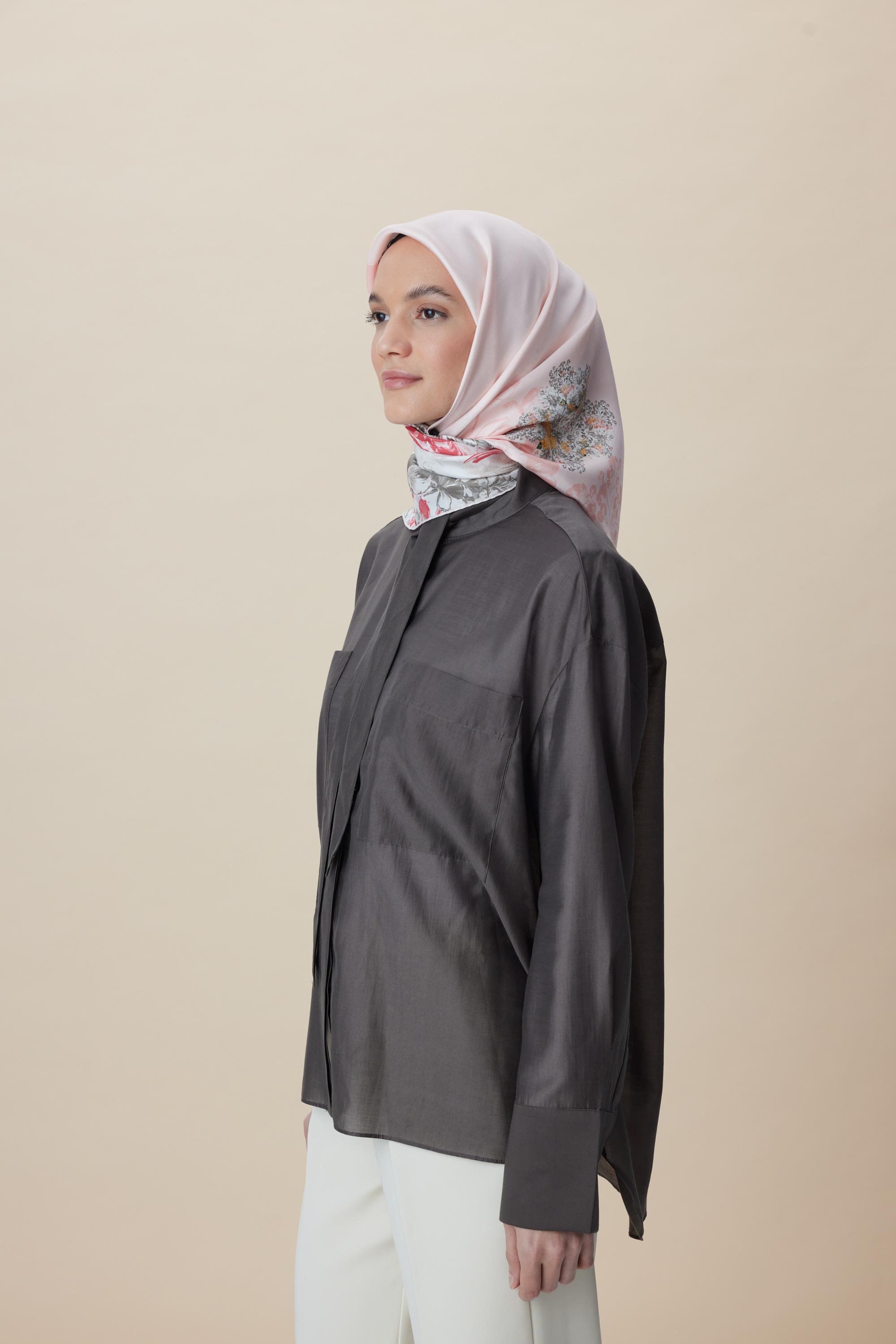 LARİN TİVİL İPEK EŞARP 90*90 CM - PUDRA PEMBE