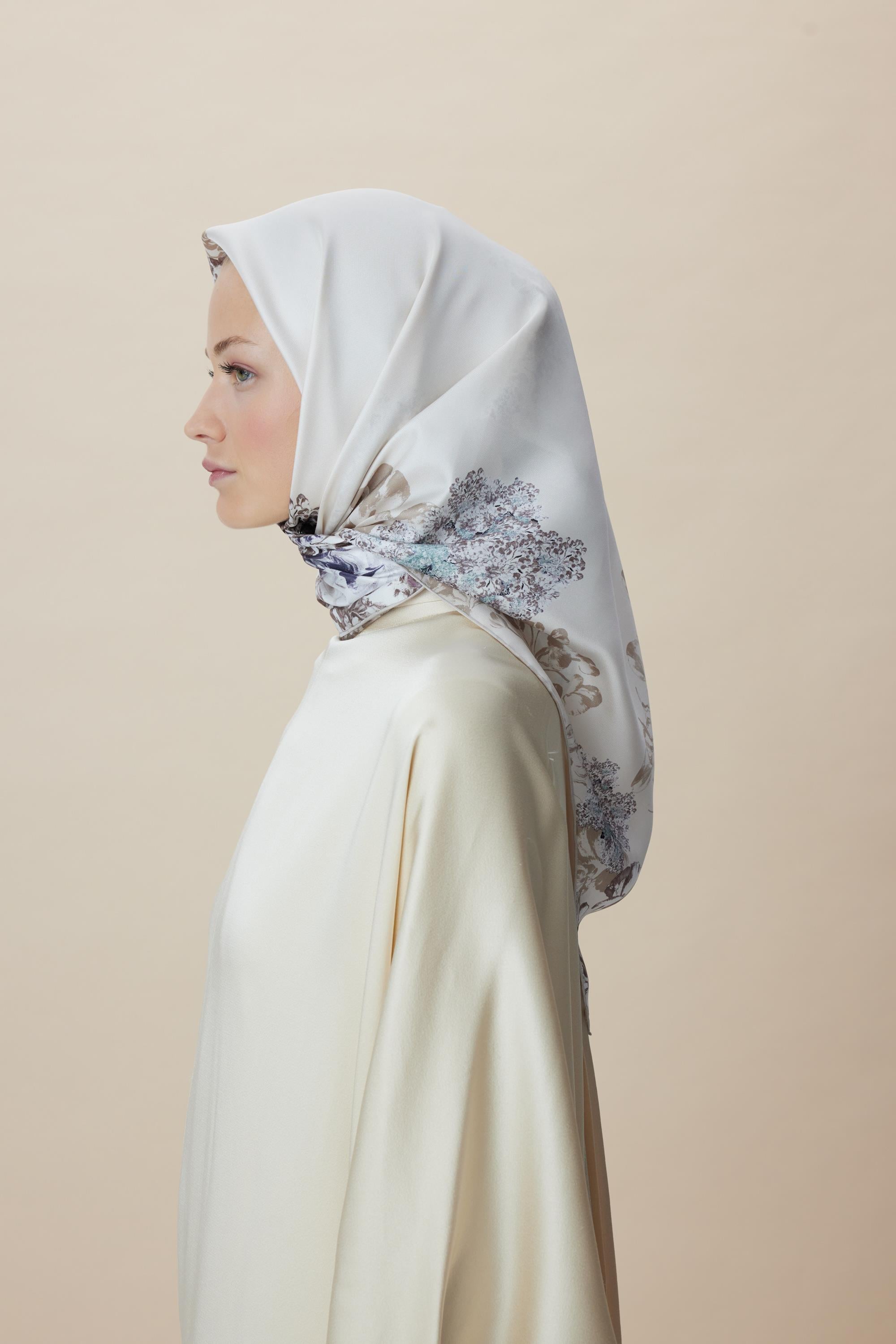 LARİN TİVİL İPEK EŞARP 90*90 CM - VİZON