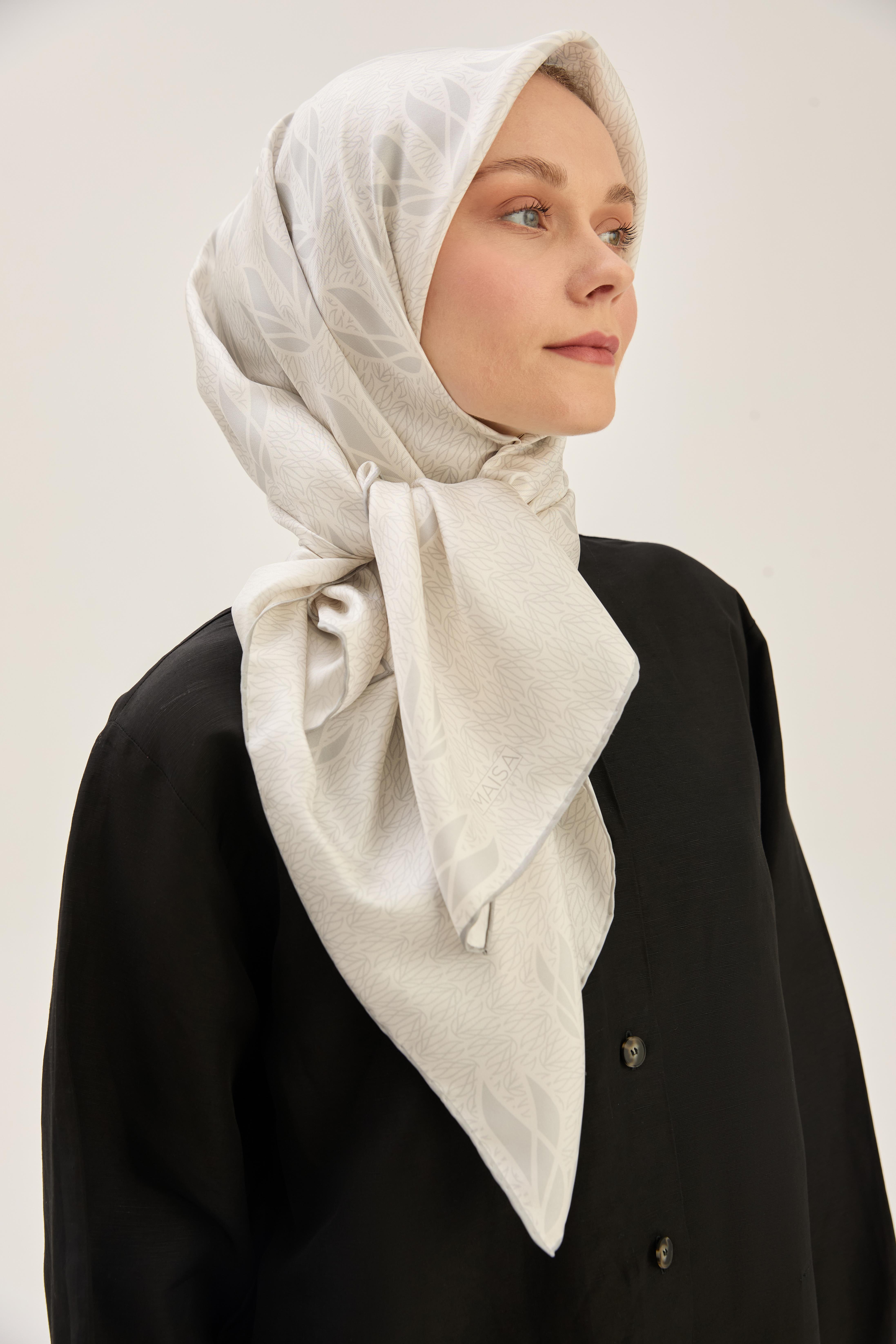 LAVİ TİVİL İPEK EŞARP 90*90 CM - AÇIK GRİ