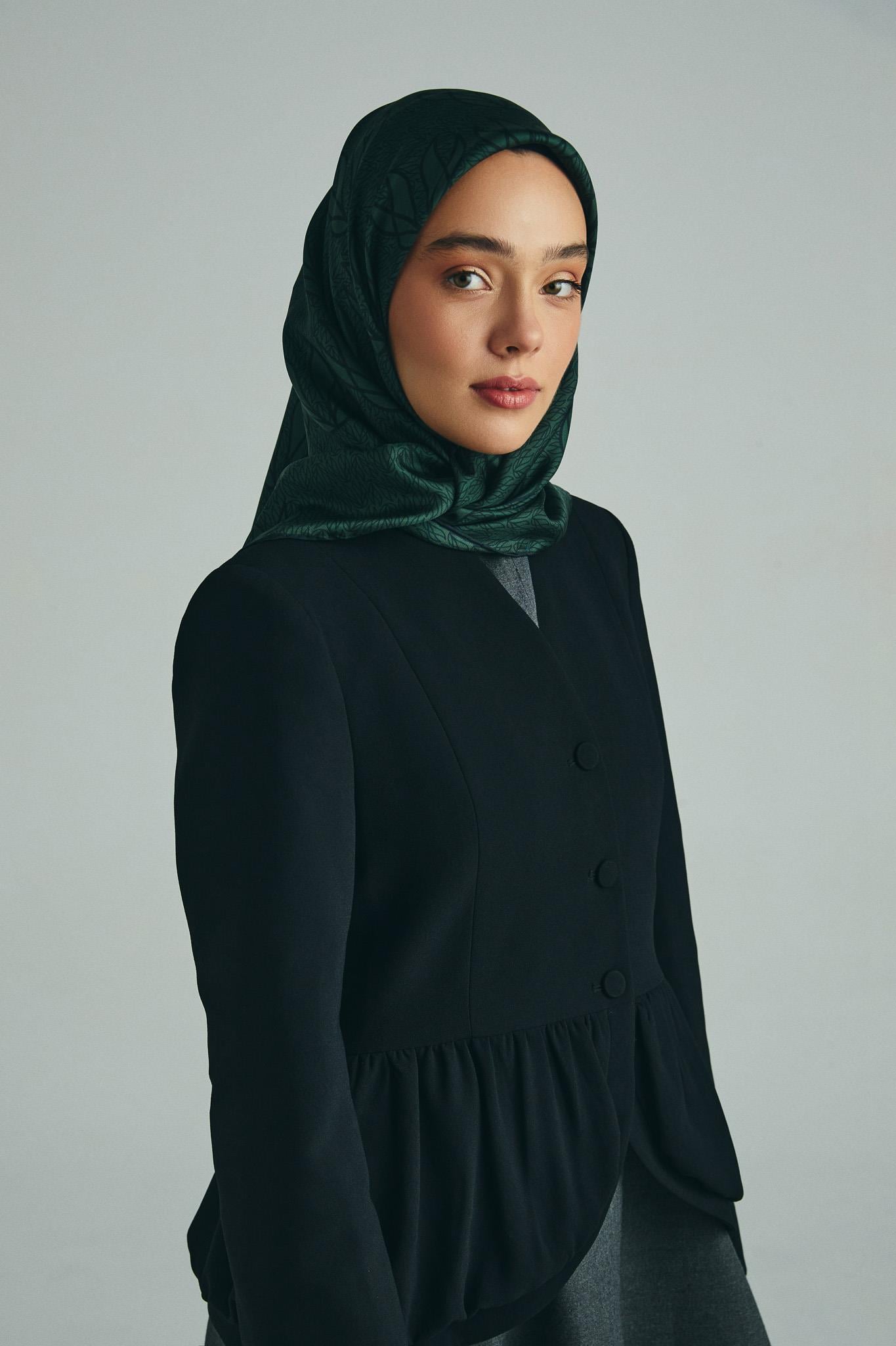 LAVİ TİVİL İPEK EŞARP 90*90 CM - KOYU YEŞİL
