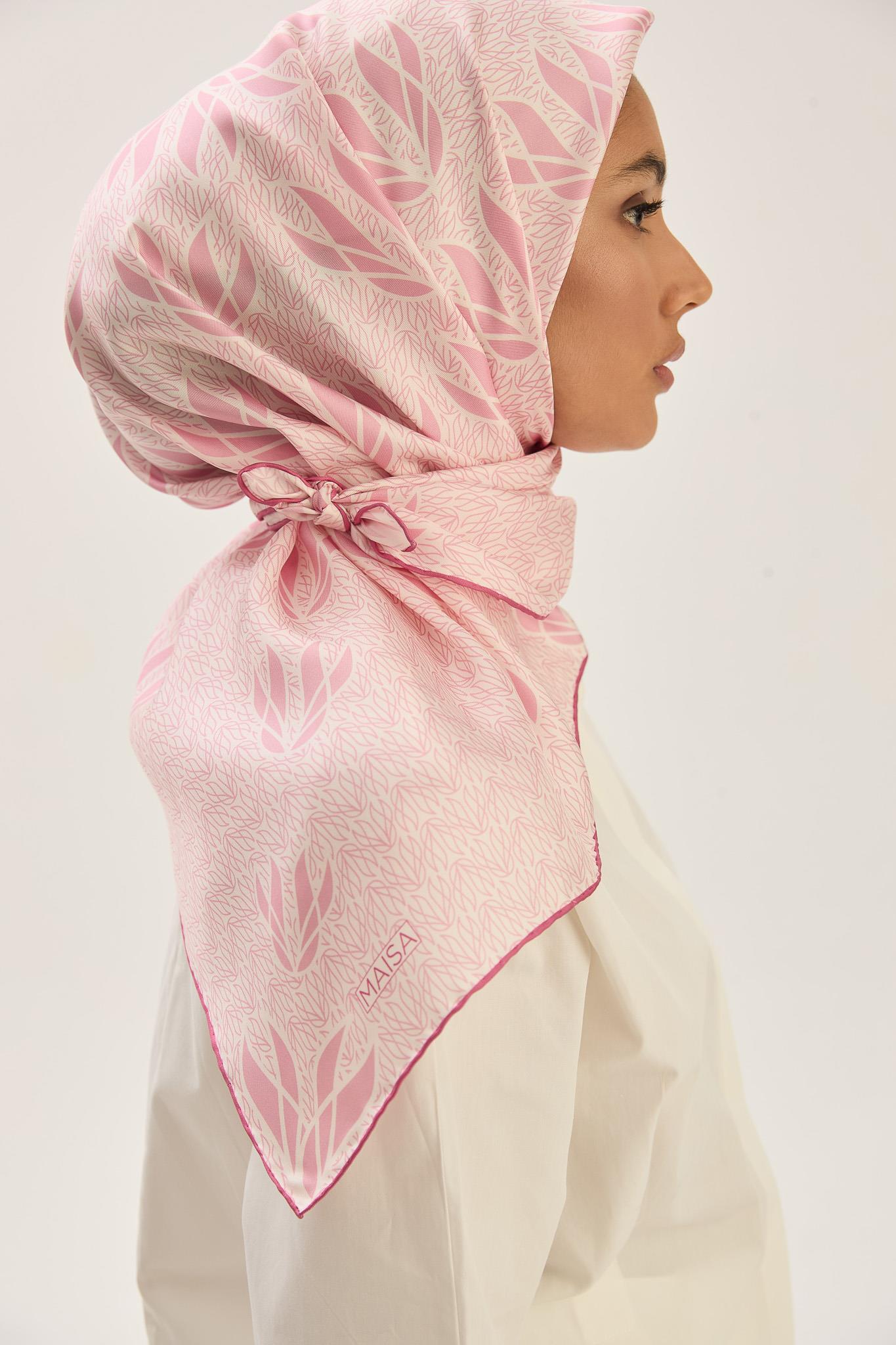 LAVİ TİVİL İPEK EŞARP 90*90 CM - PEMBE
