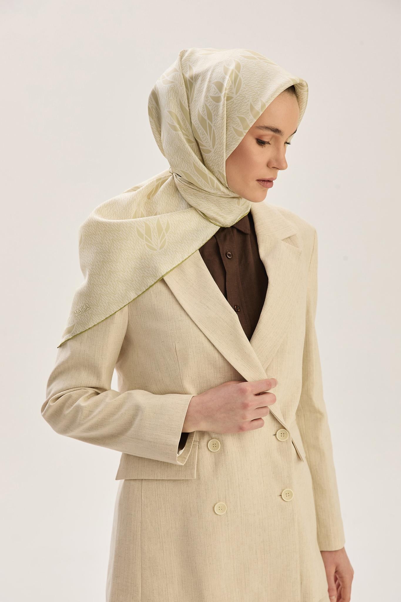 LAVİ TİVİL İPEK EŞARP 90*90 CM - YAĞ YEŞİLİ