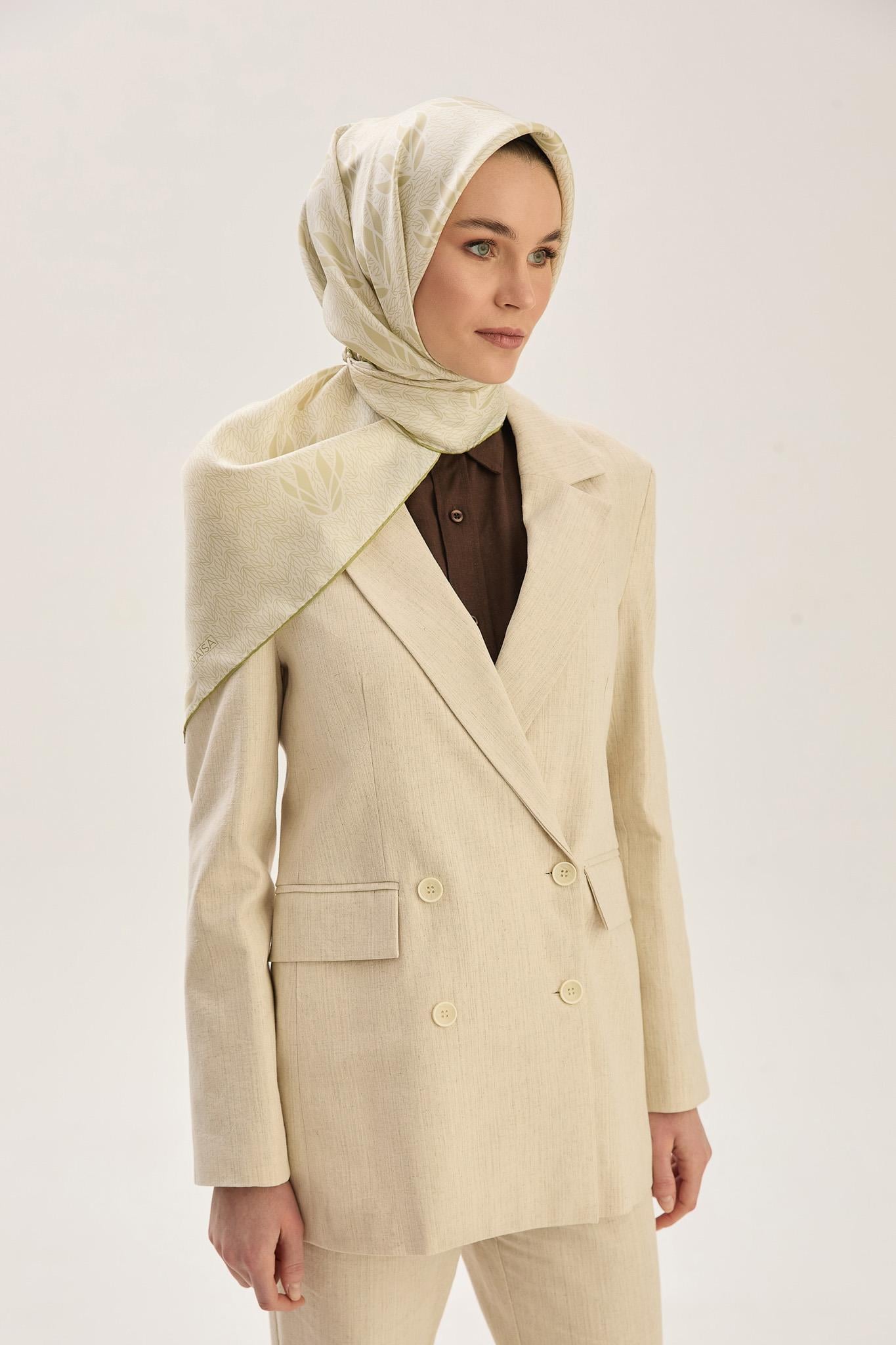 LAVİ TİVİL İPEK EŞARP 90*90 CM - YAĞ YEŞİLİ