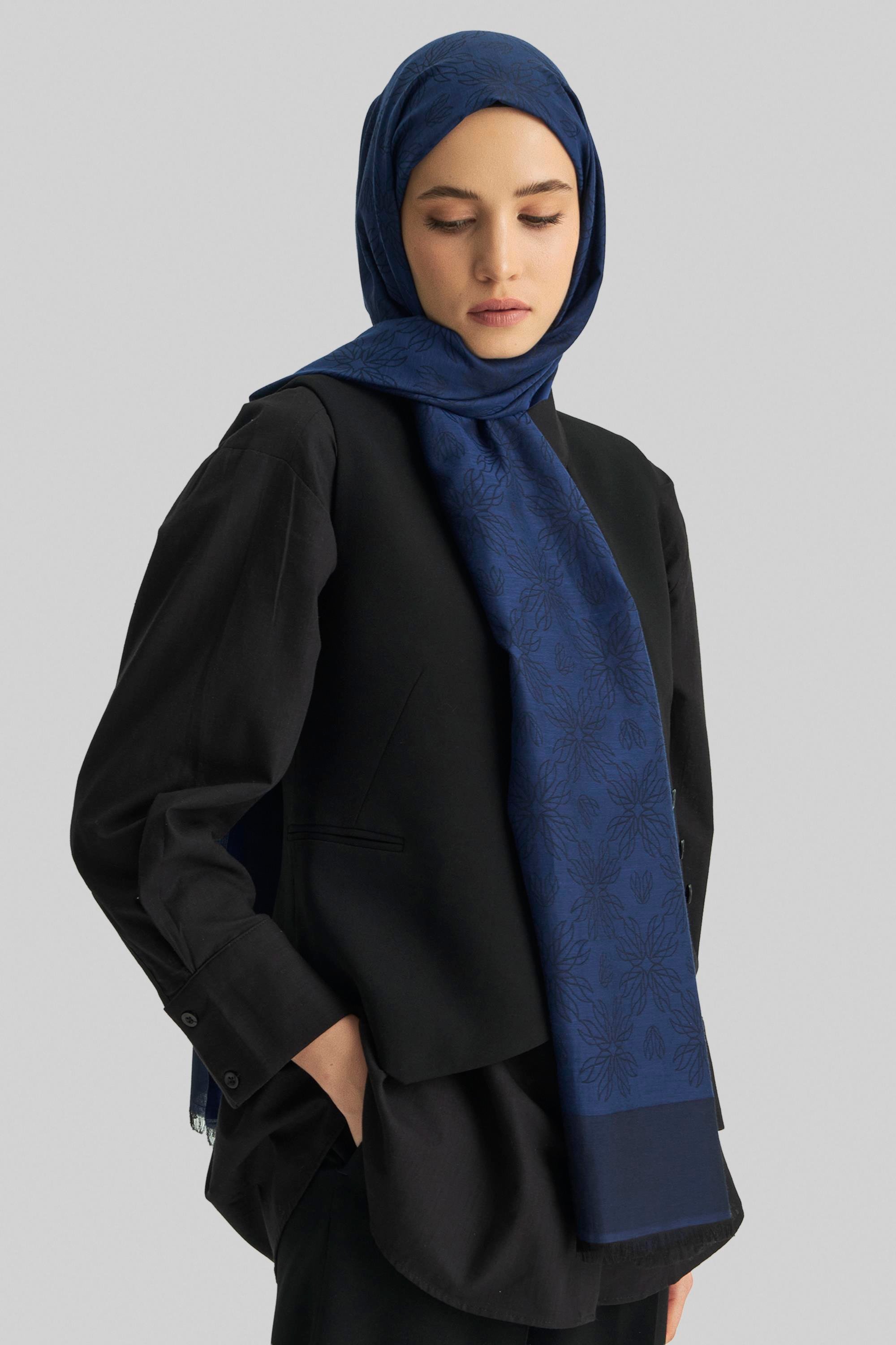 LİZAY PAMUK İPEK ŞAL-KOYU MAVİ