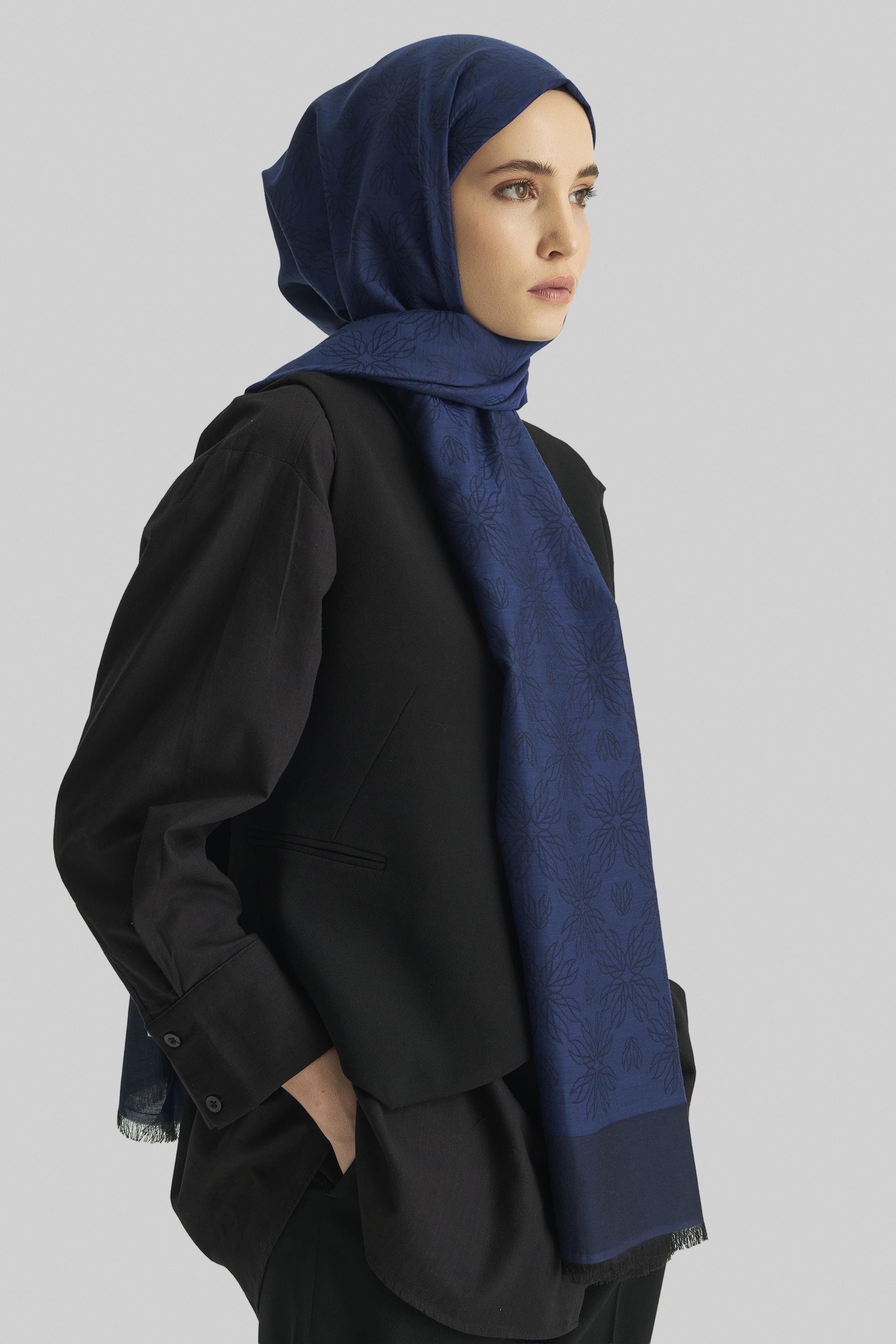 LİZAY PAMUK İPEK ŞAL-KOYU MAVİ