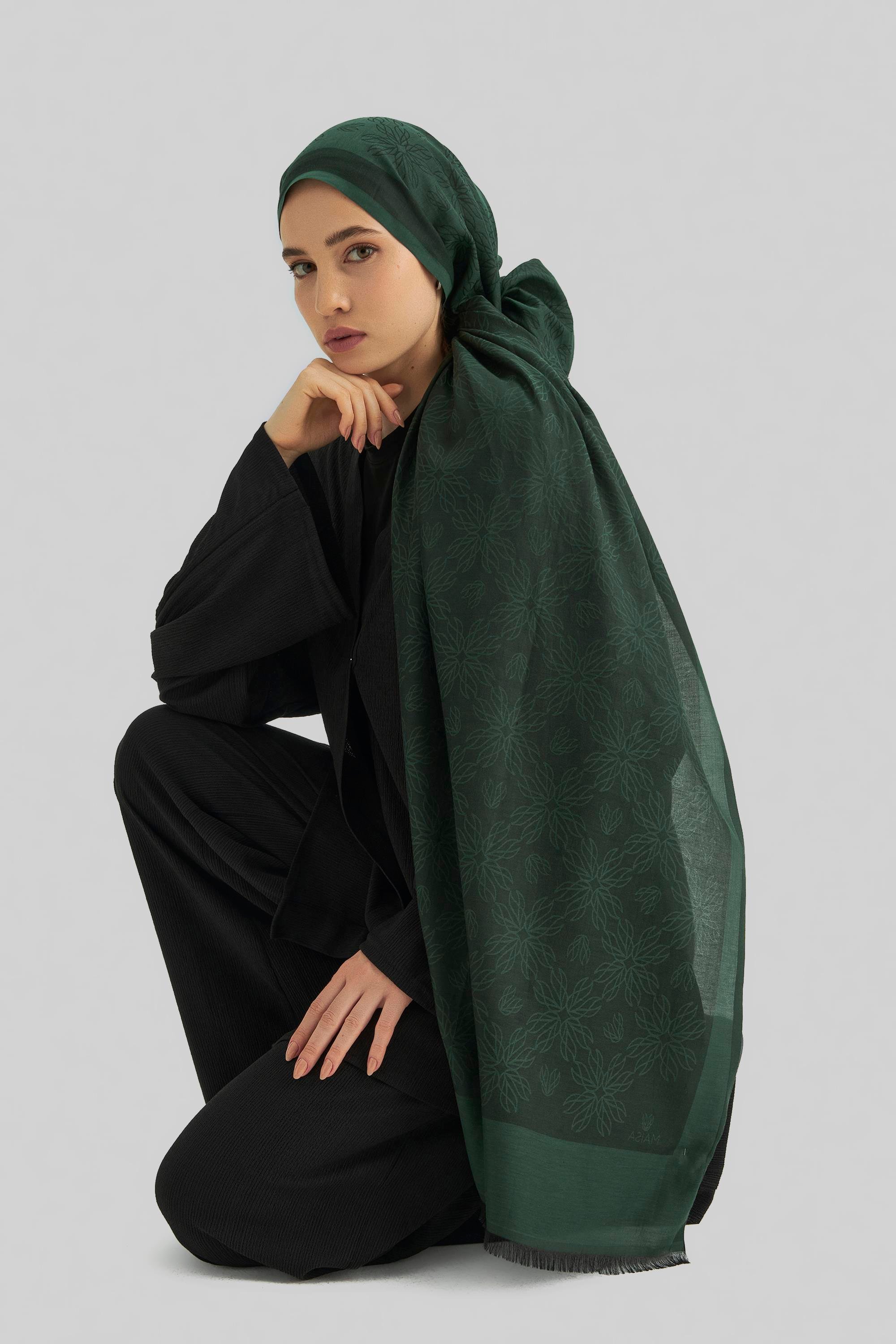 LİZAY PAMUK İPEK ŞAL-KOYU YEŞİL