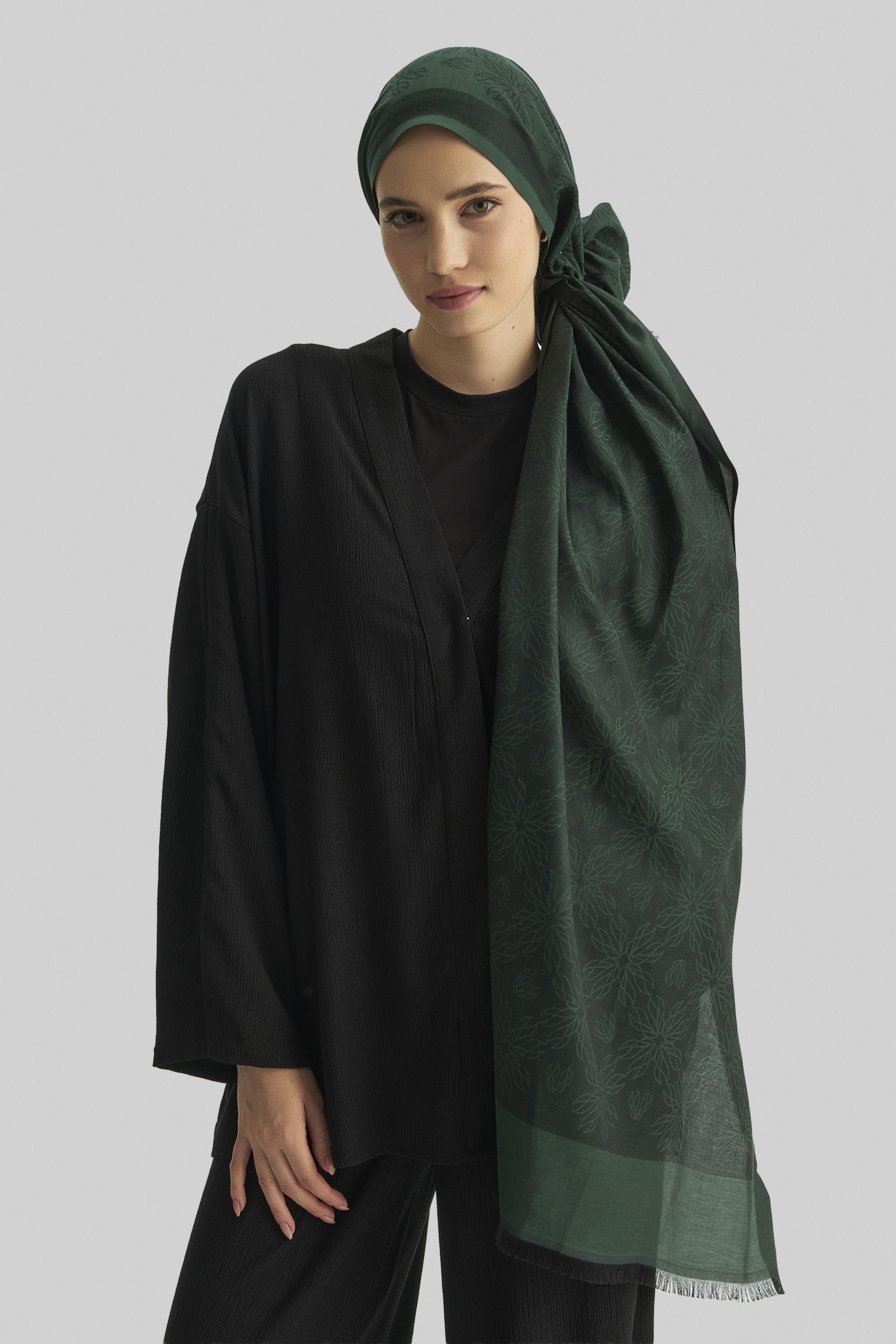 LİZAY PAMUK İPEK ŞAL-KOYU YEŞİL