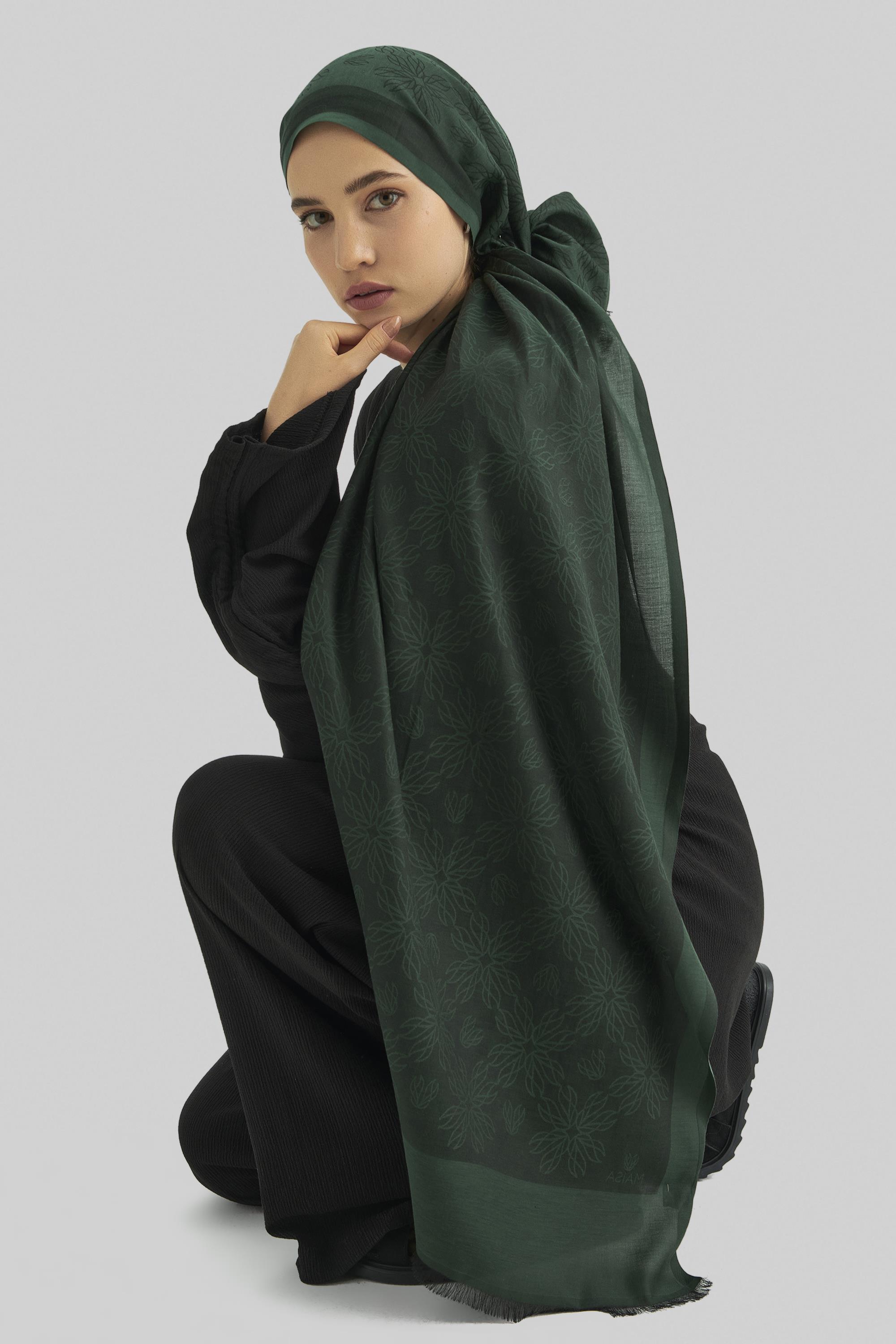 LİZAY PAMUK İPEK ŞAL-KOYU YEŞİL