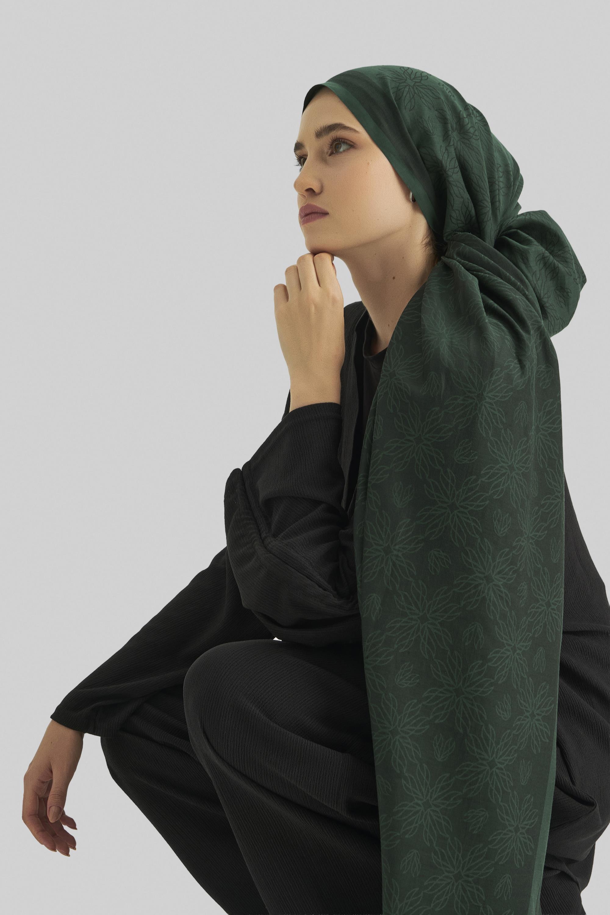 LİZAY PAMUK İPEK ŞAL-KOYU YEŞİL