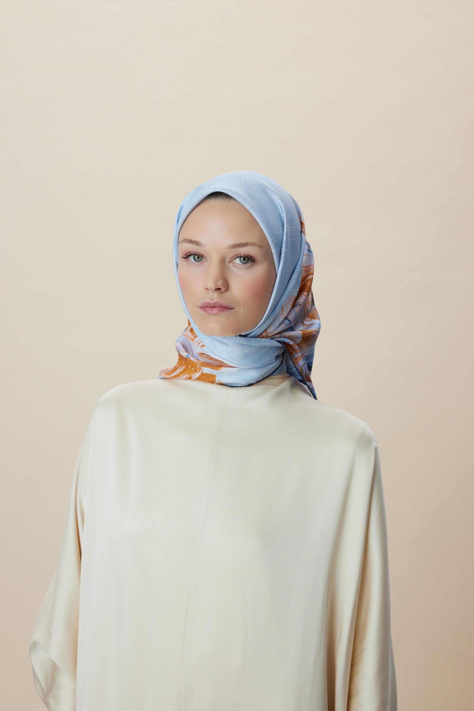 LUNA TİVİL İPEK EŞARP 90*90 CM - MAVİ