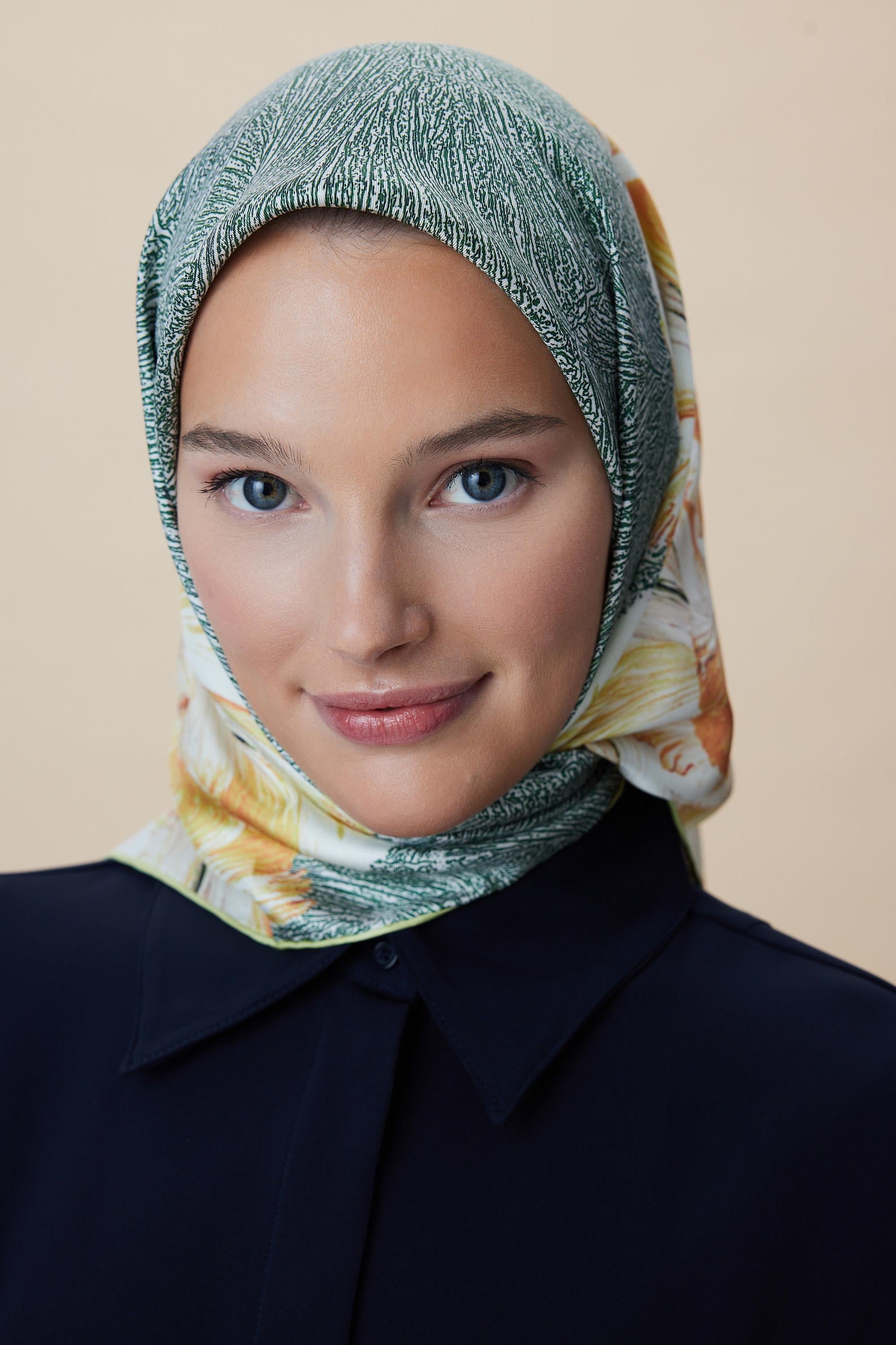 LUNA TİVİL İPEK EŞARP 90*90 CM - YEŞİL