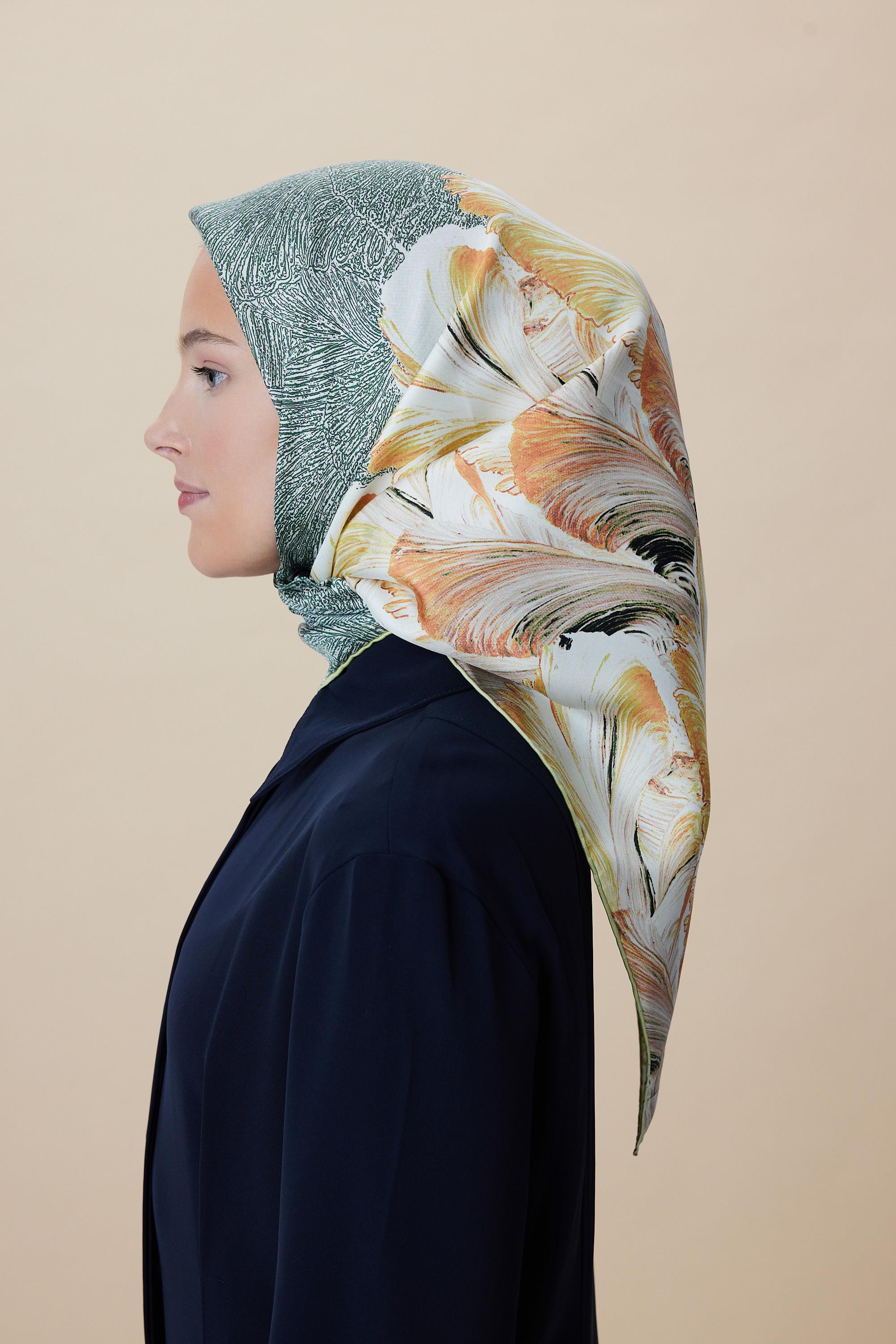 LUNA TİVİL İPEK EŞARP 90*90 CM - YEŞİL