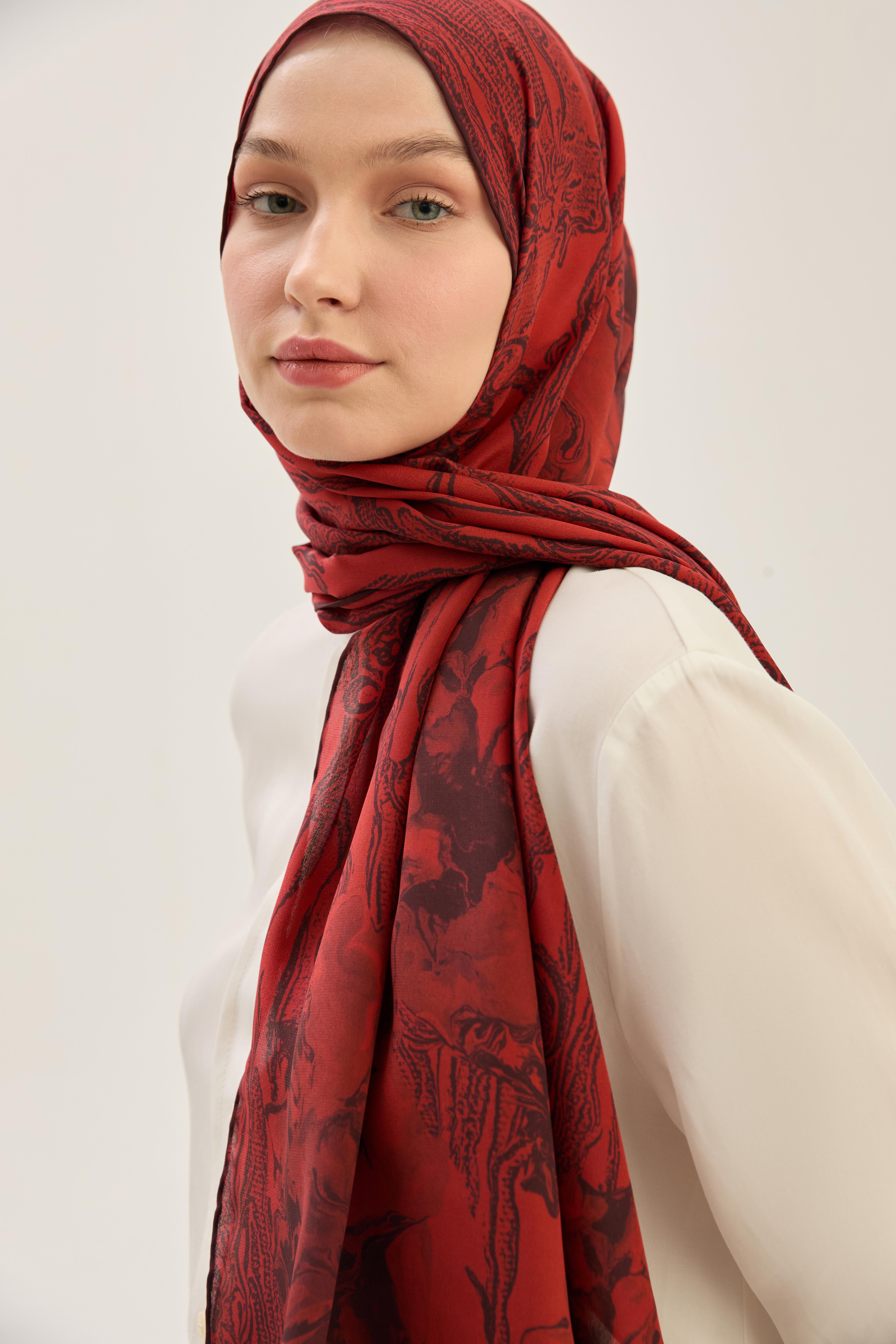 MECZ KREP İPEK ŞAL 70*190 CM - KIRMIZI