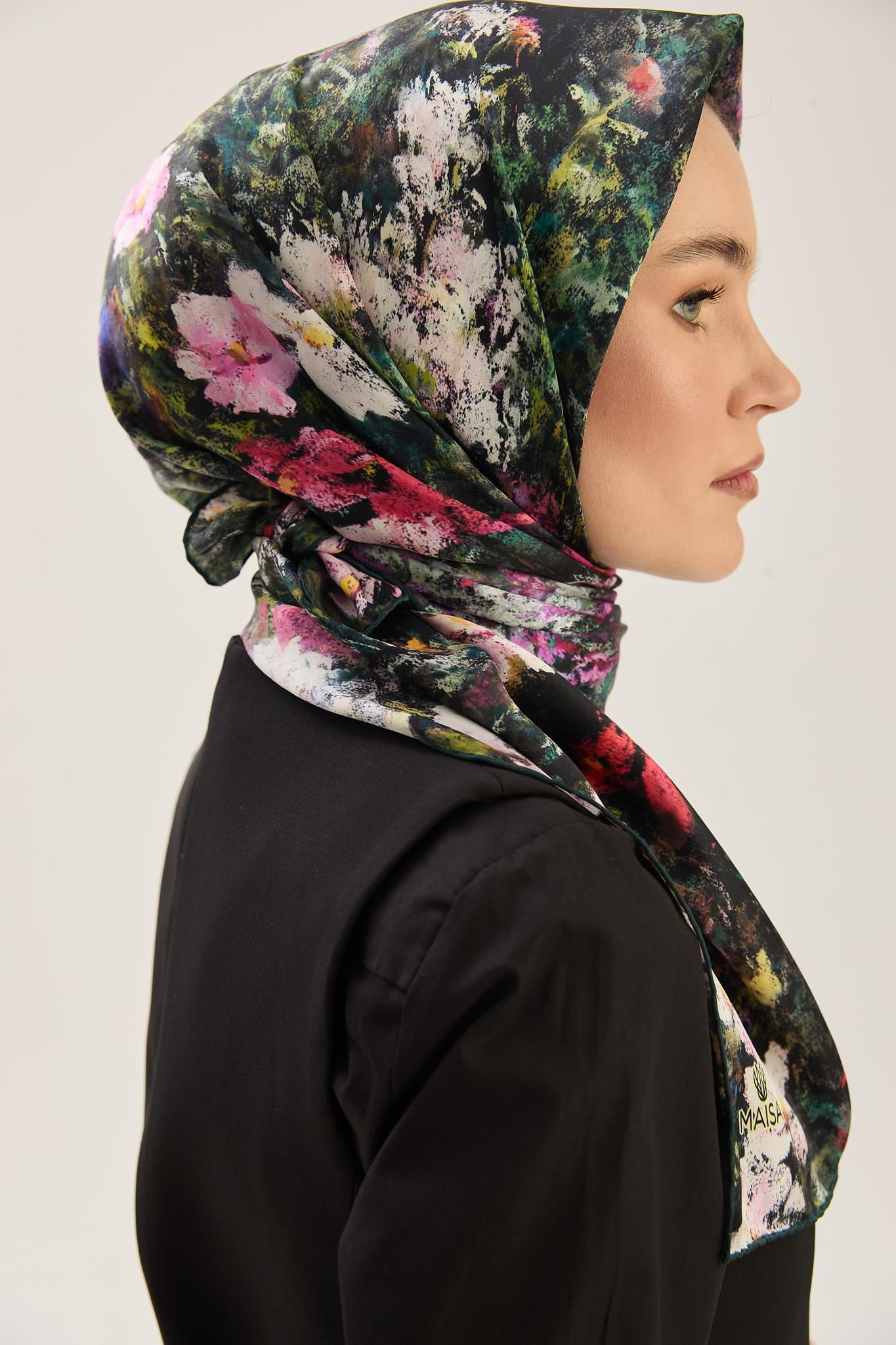 MEVA SURA İPEK EŞARP 90*90 CM - KOYU YEŞİL