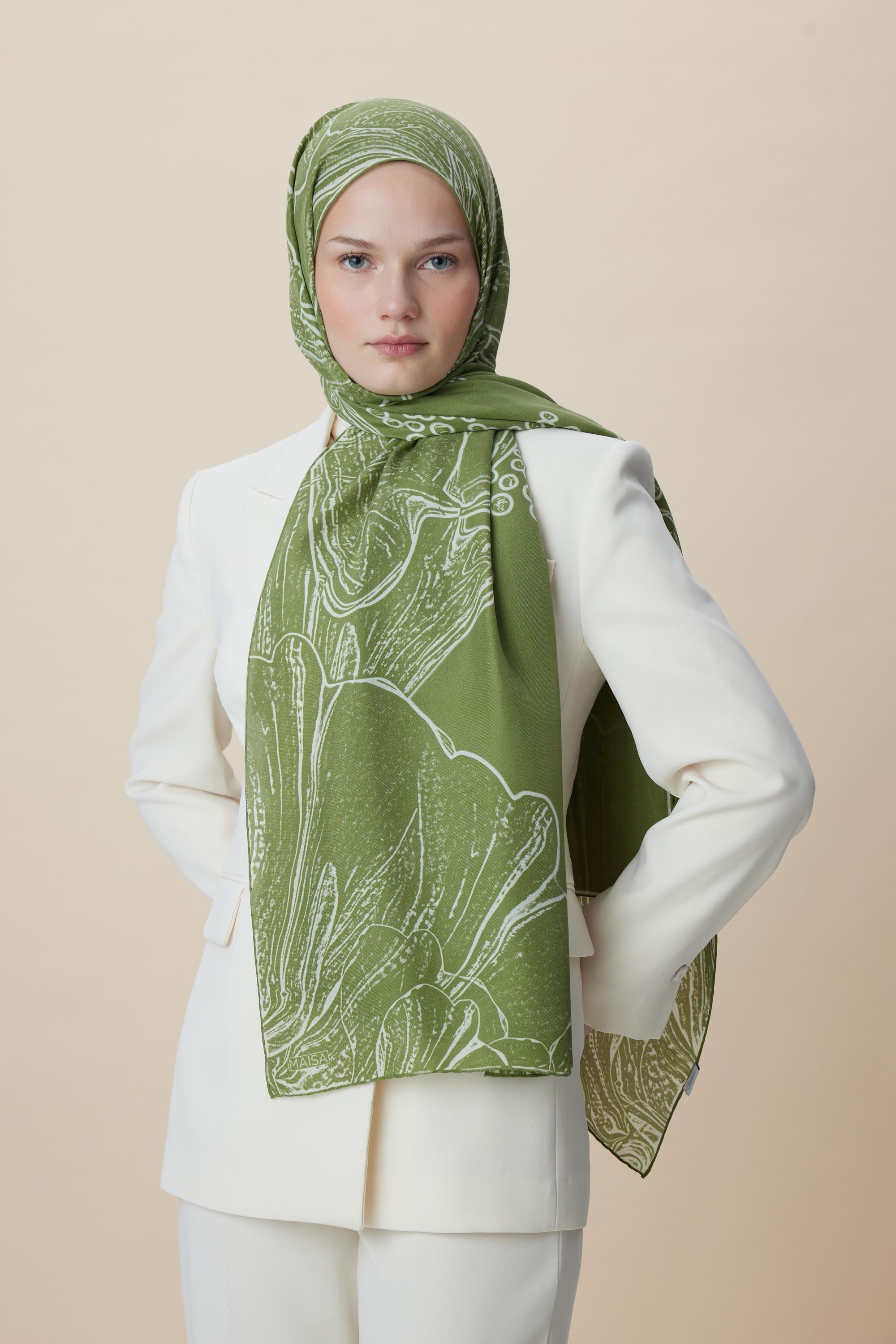 MEVCE PAMUK İPEK ŞAL 70*190 CM - ZEYTİN