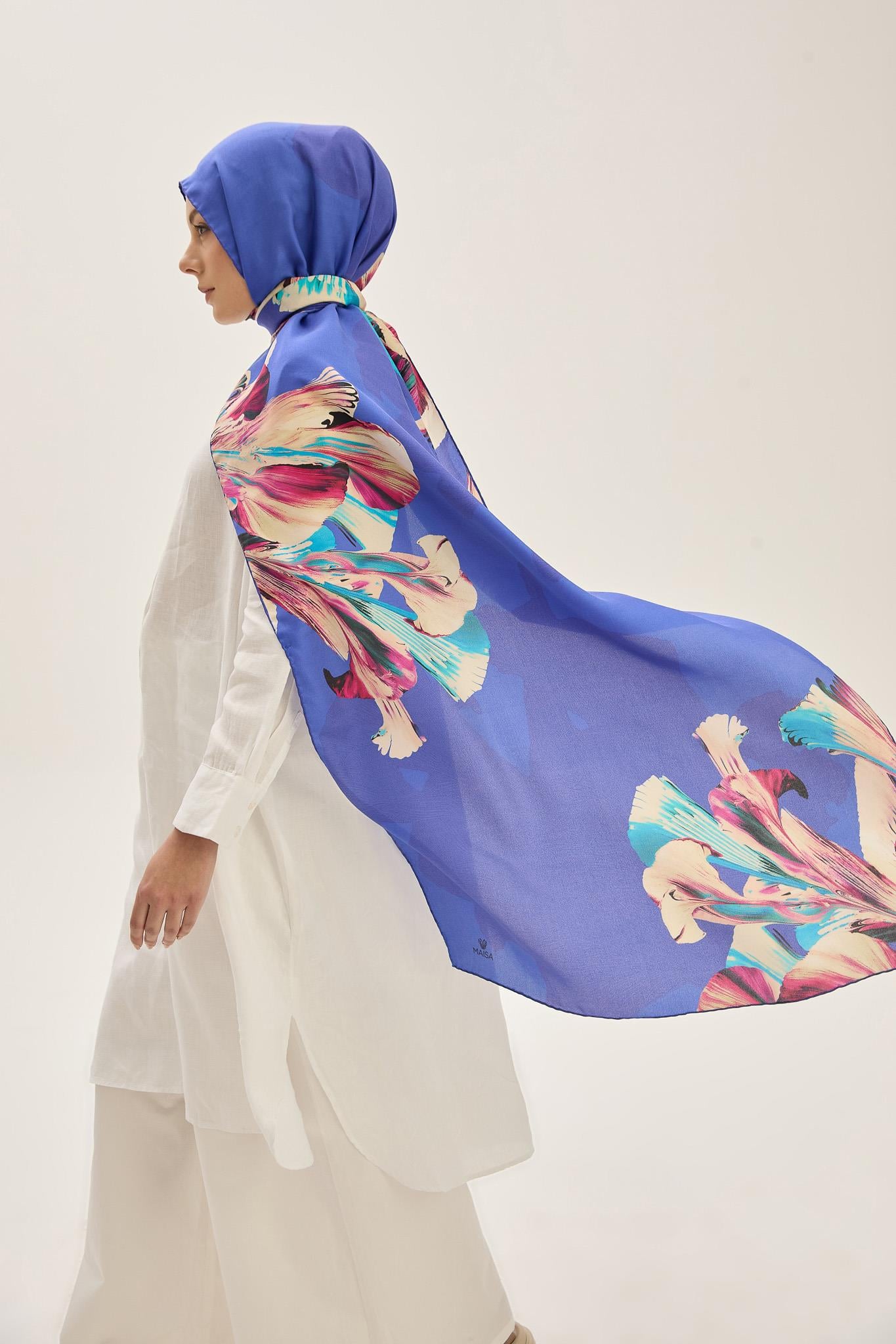 MİRA PAMUK İPEK ŞAL 70*190 CM - SAKS
