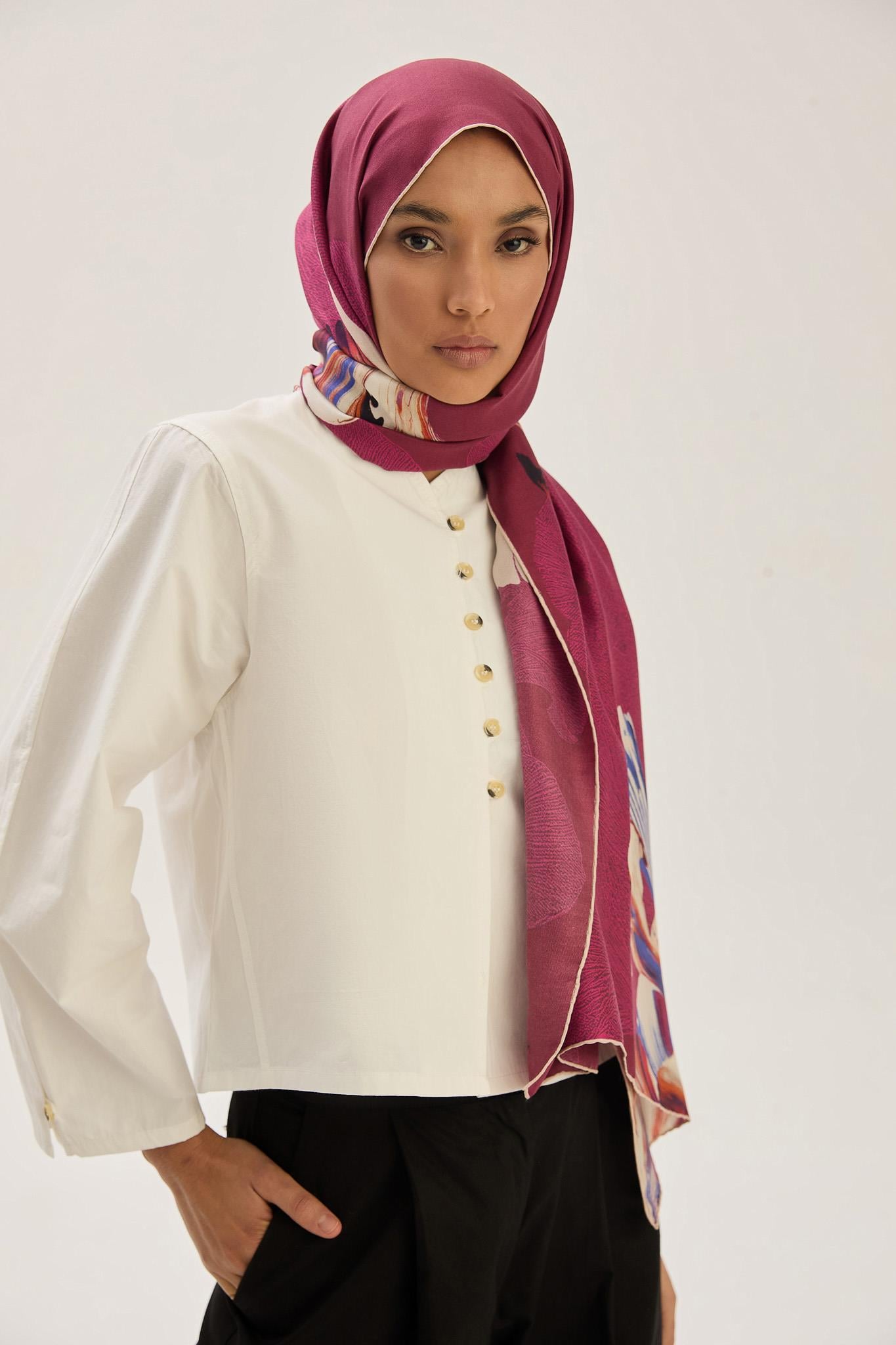 MİRA PAMUK İPEK ŞAL 70*190 CM - VİŞNE