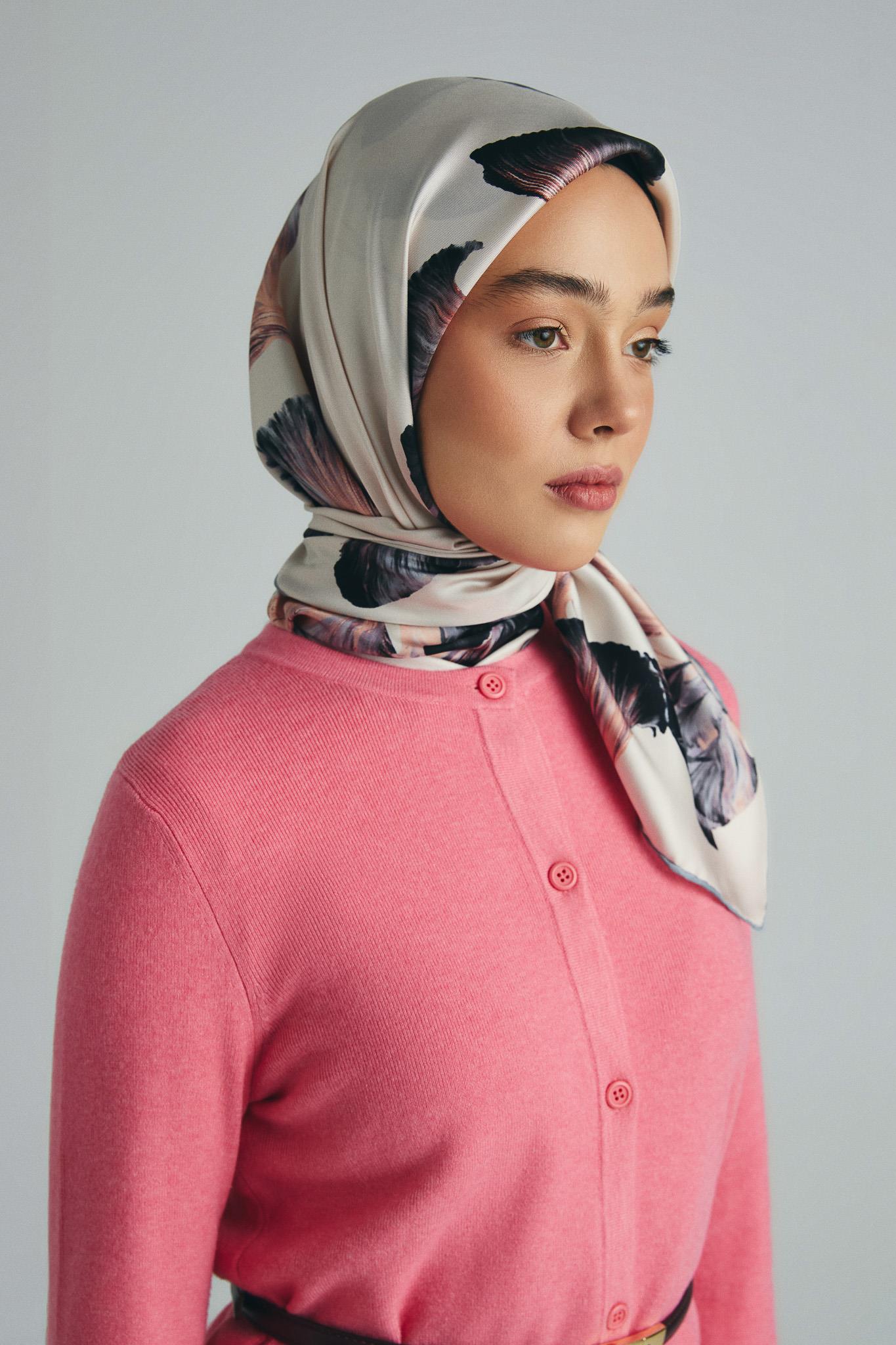 MİSK TİVİL İPEK EŞARP 90*90 CM - PUDRA PEMBE
