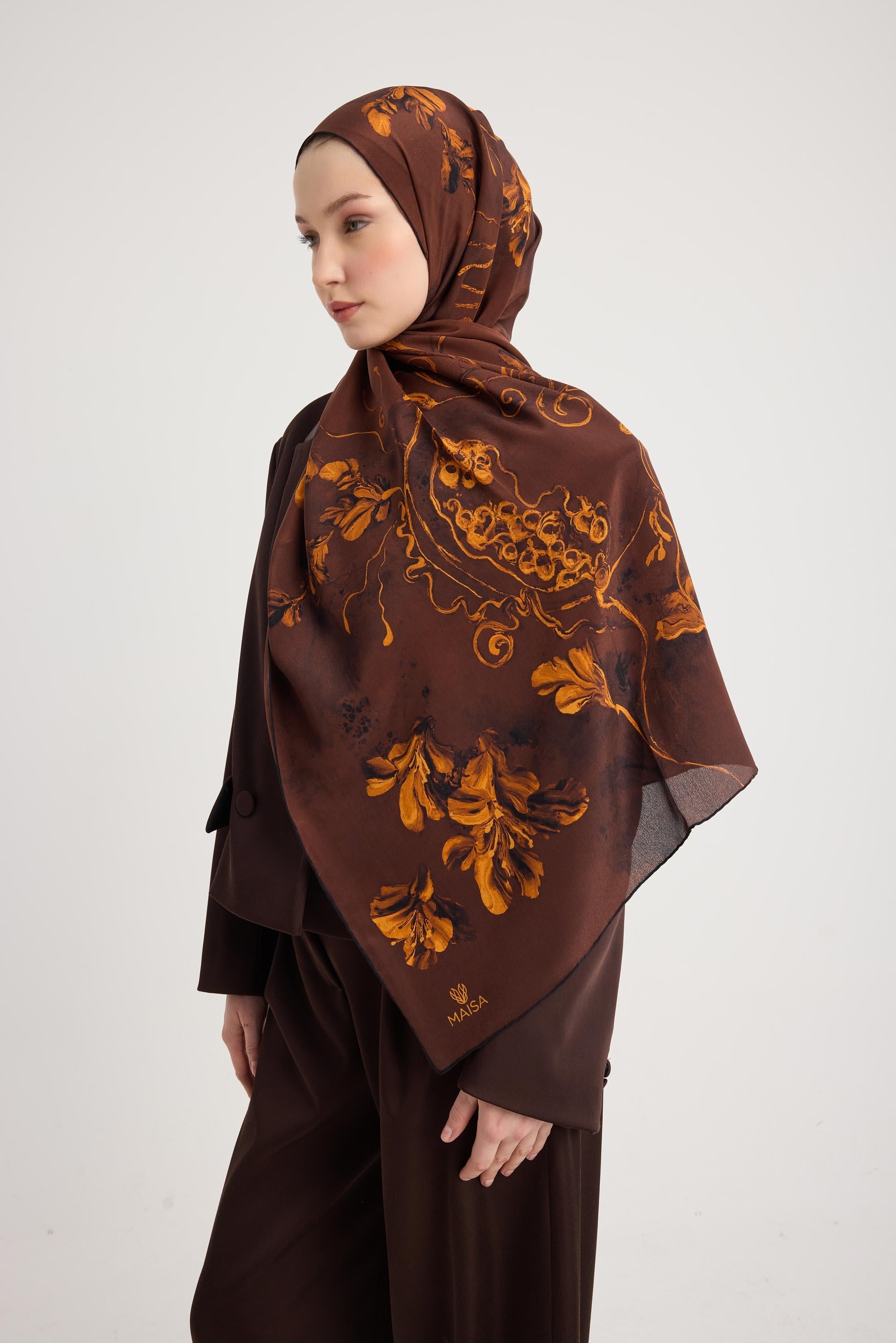 NARİN KREP İPEK ŞAL 70*190 CM - KAHVERENGİ