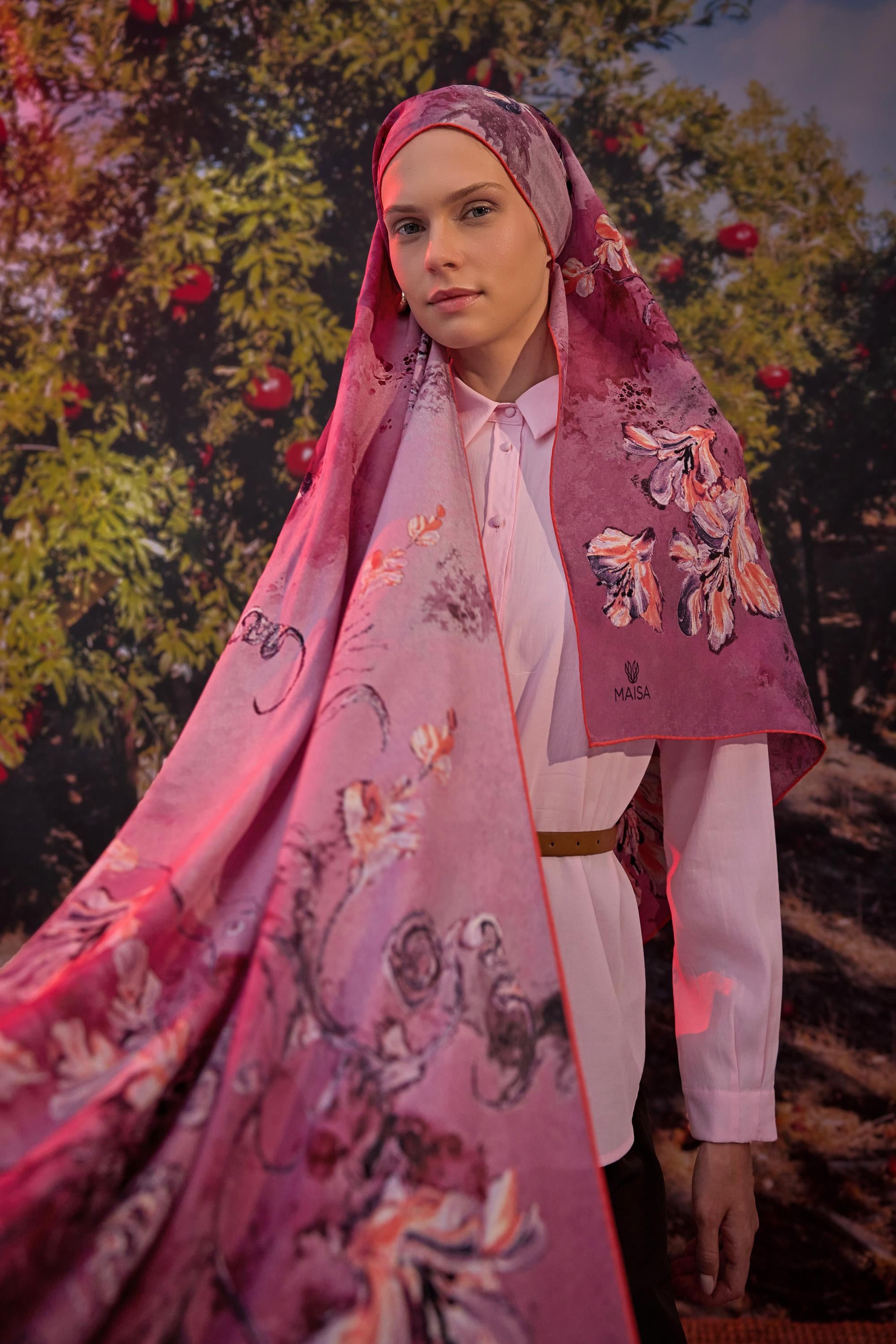 NARİN KREP İPEK ŞAL 70*190 CM - PEMBE