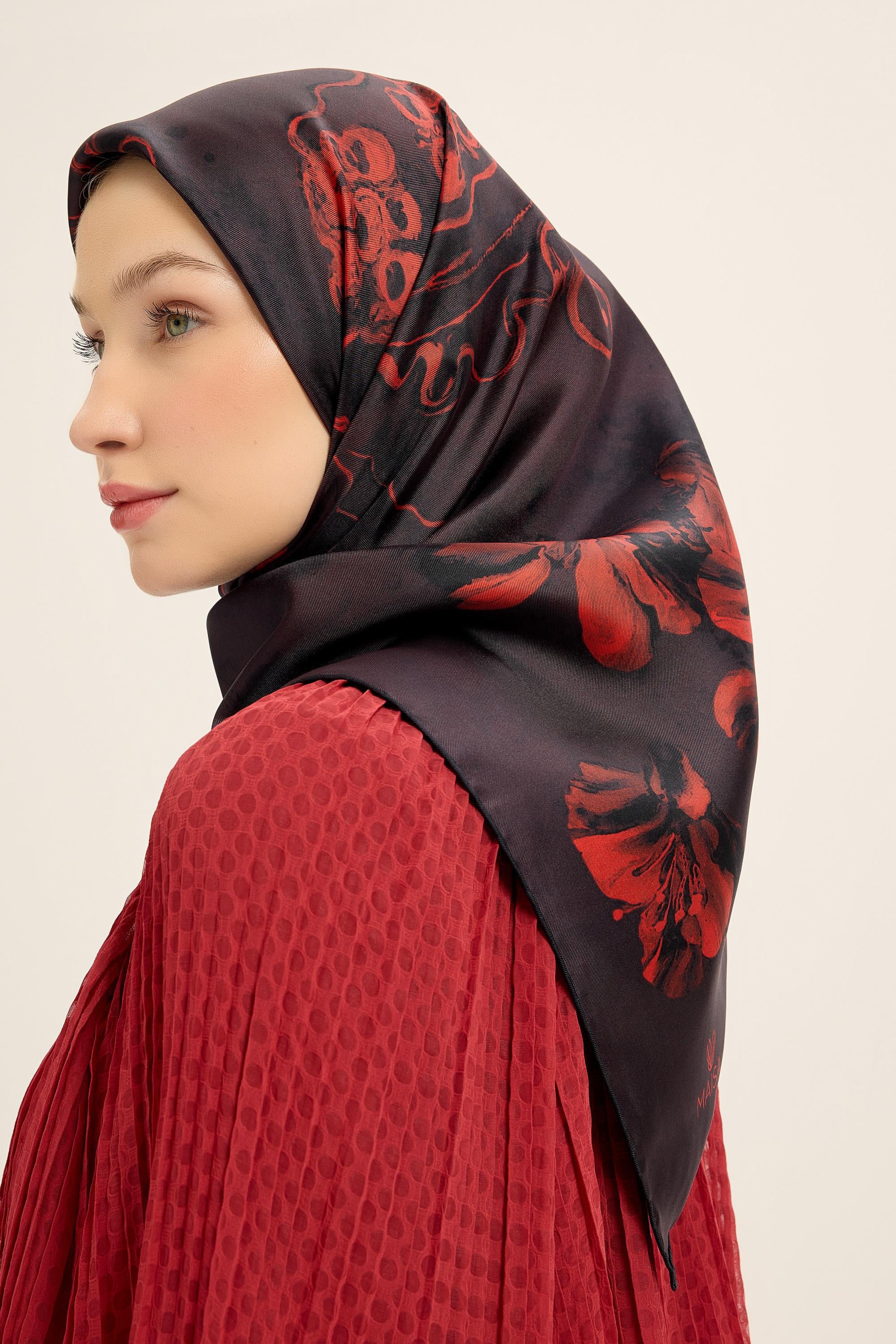 NARİN TİVİL İPEK EŞARP 90*90 CM - BORDO