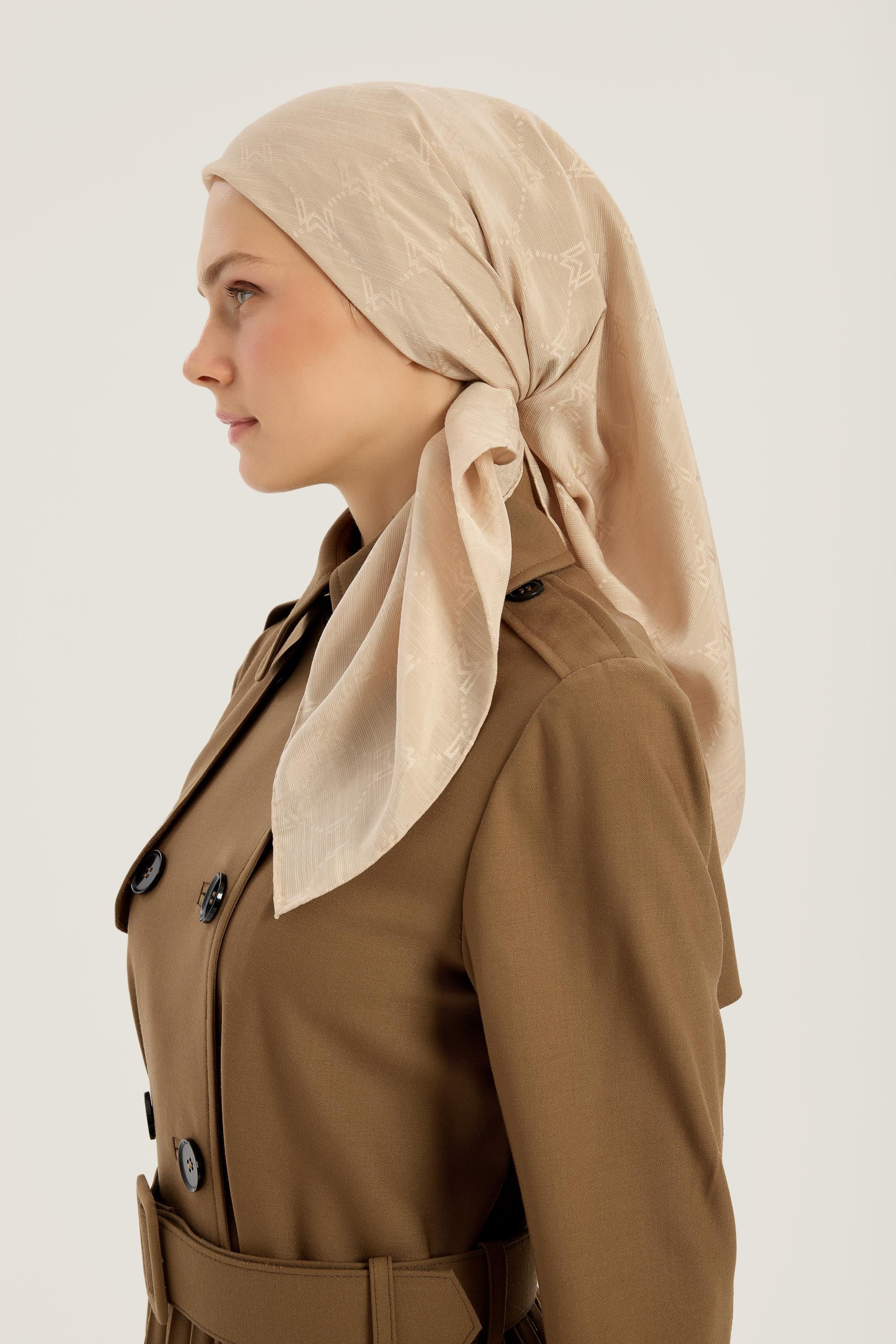 NEDA PAMUK İPEK EŞARP 90*90 CM - BEJ