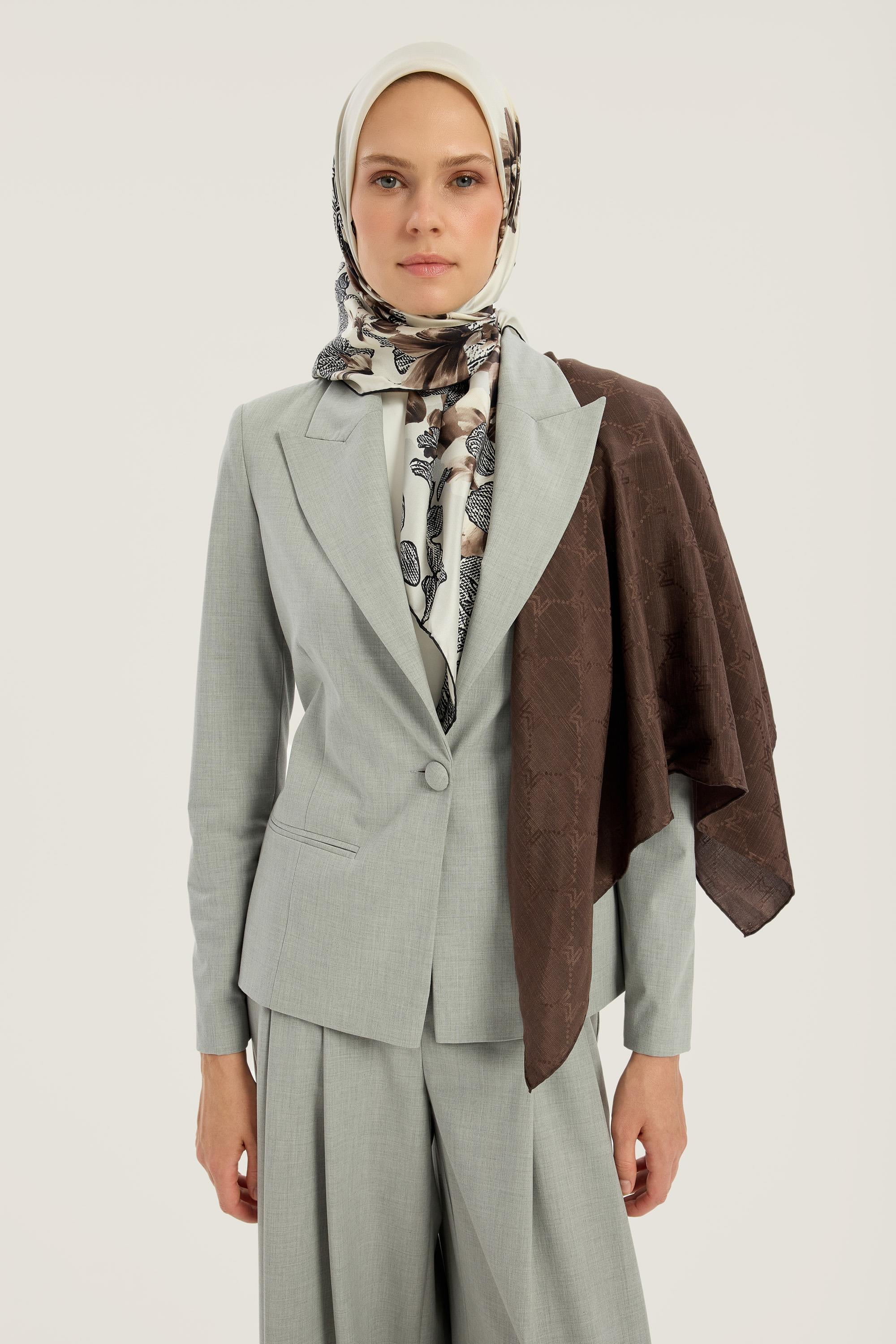 NEDA PAMUK İPEK EŞARP 90*90 CM - KAHVERENGİ