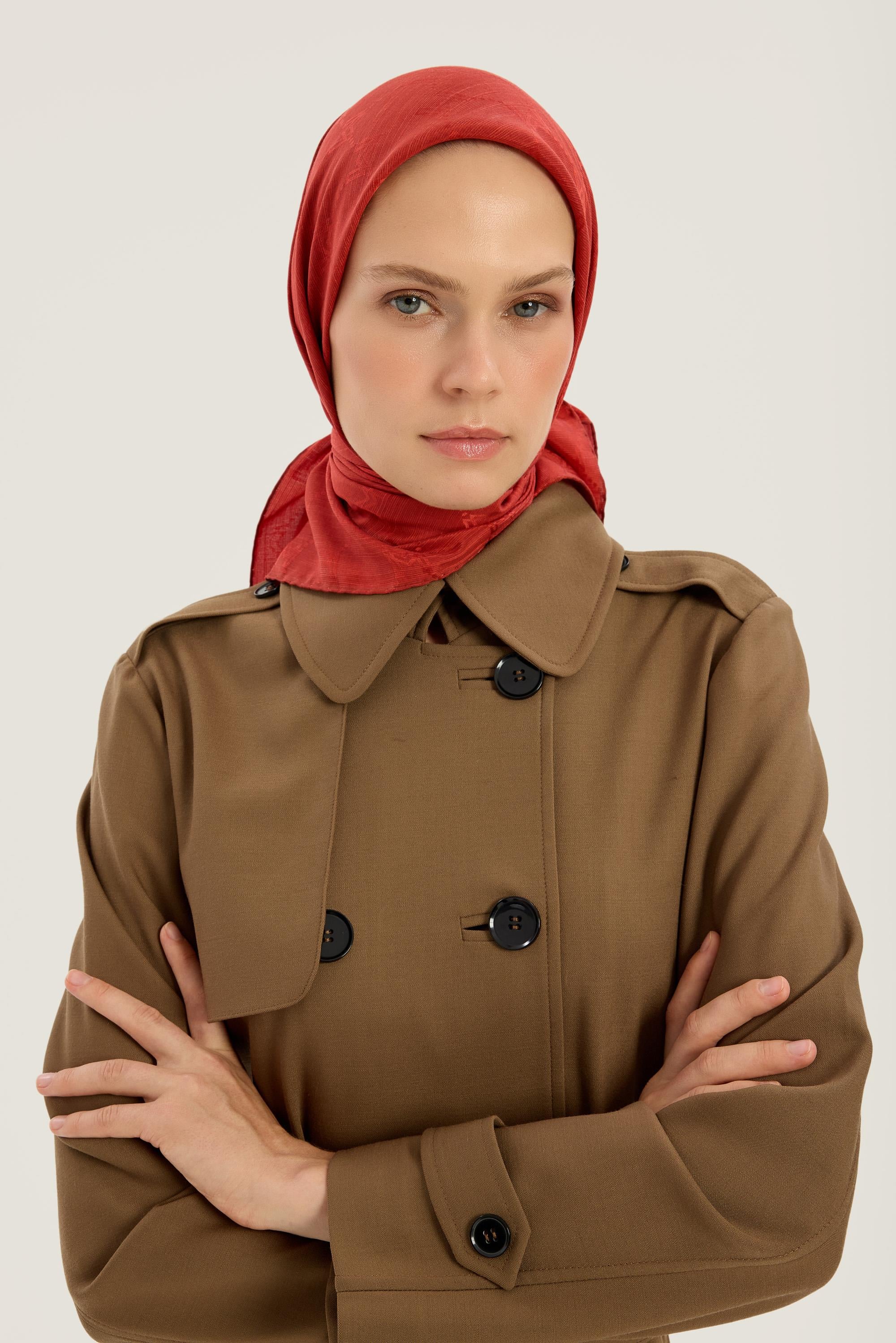 NEDA PAMUK İPEK EŞARP 90*90 CM - KİREMİT
