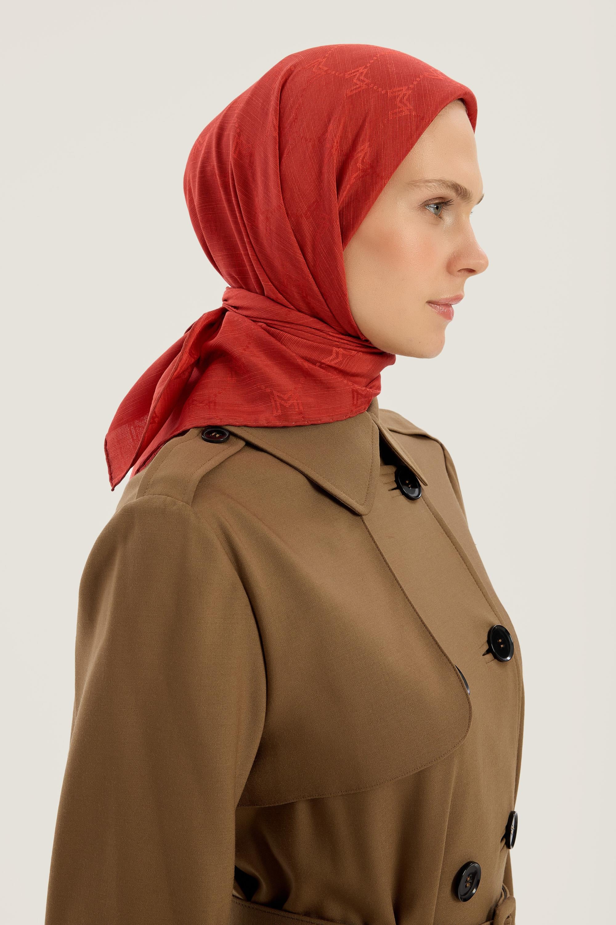 NEDA PAMUK İPEK EŞARP 90*90 CM - KİREMİT