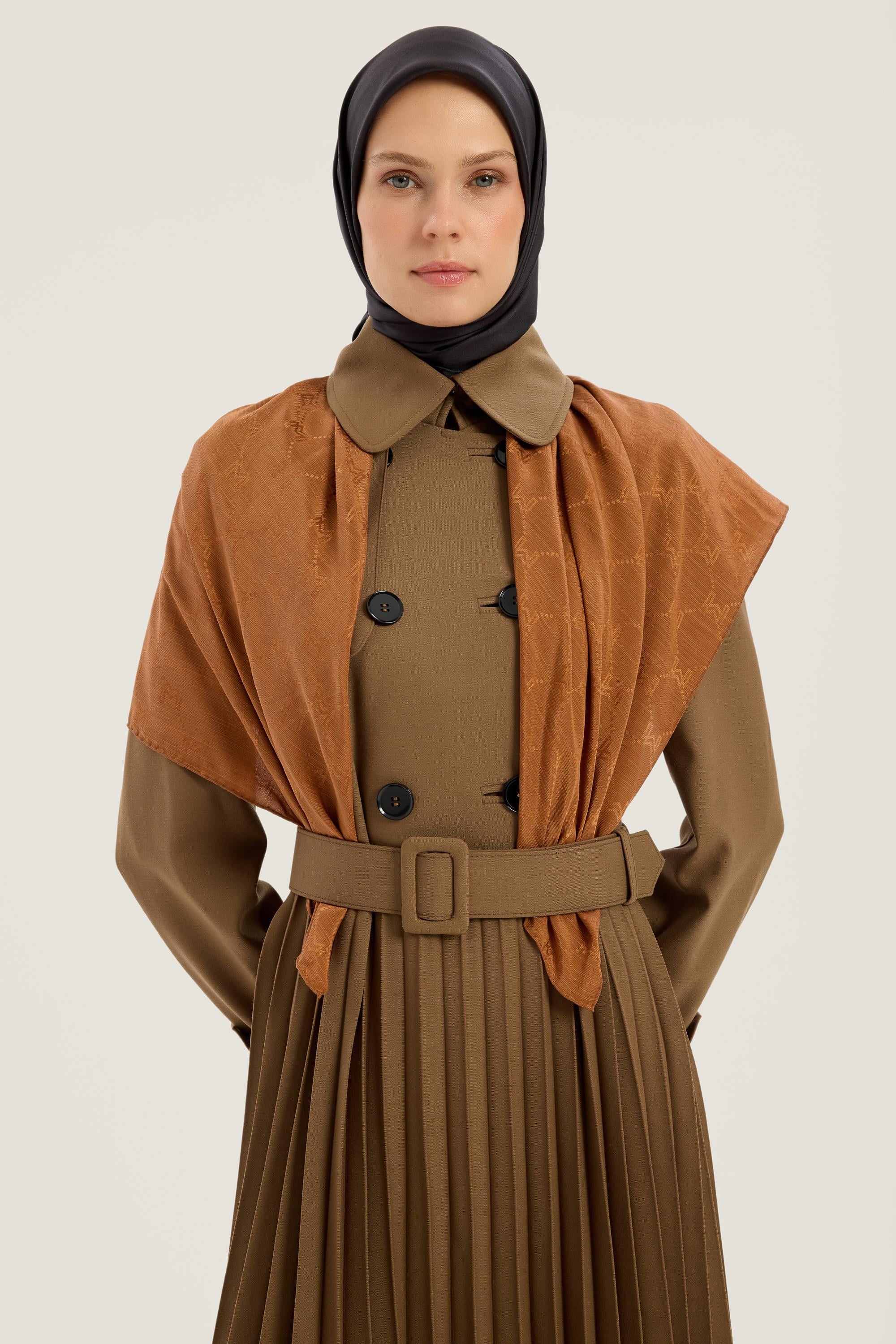 NEDA PAMUK İPEK EŞARP 90*90 CM - TABA