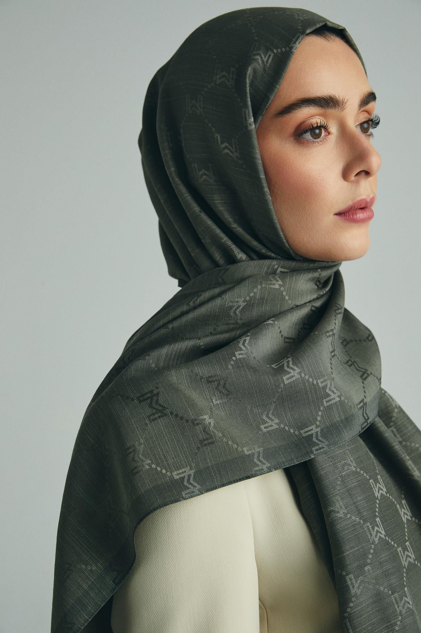 NEDA PAMUK İPEK ŞAL 70*190 CM - HAKİ