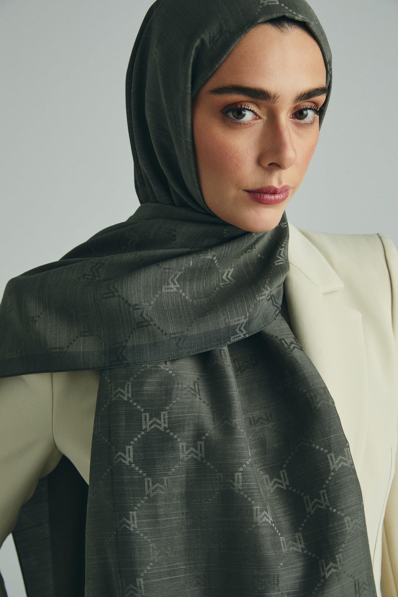 NEDA PAMUK İPEK ŞAL 70*190 CM - HAKİ